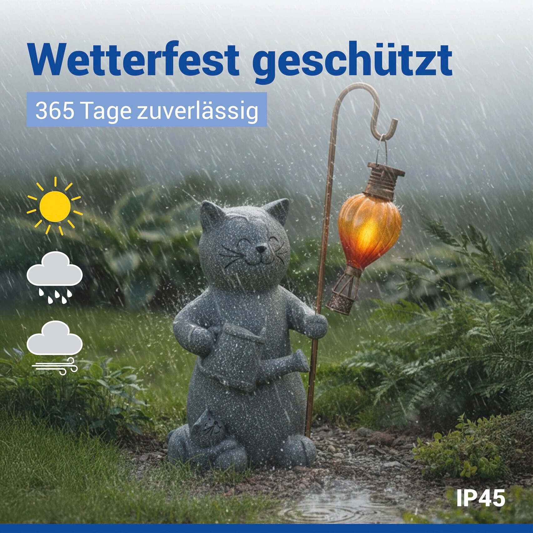 Maximex LED Dekofigur »Modell Katze und Heißluftballon« Warmweiß dekorative, solarbetriebene Gartenleuchte, wetterbeständig