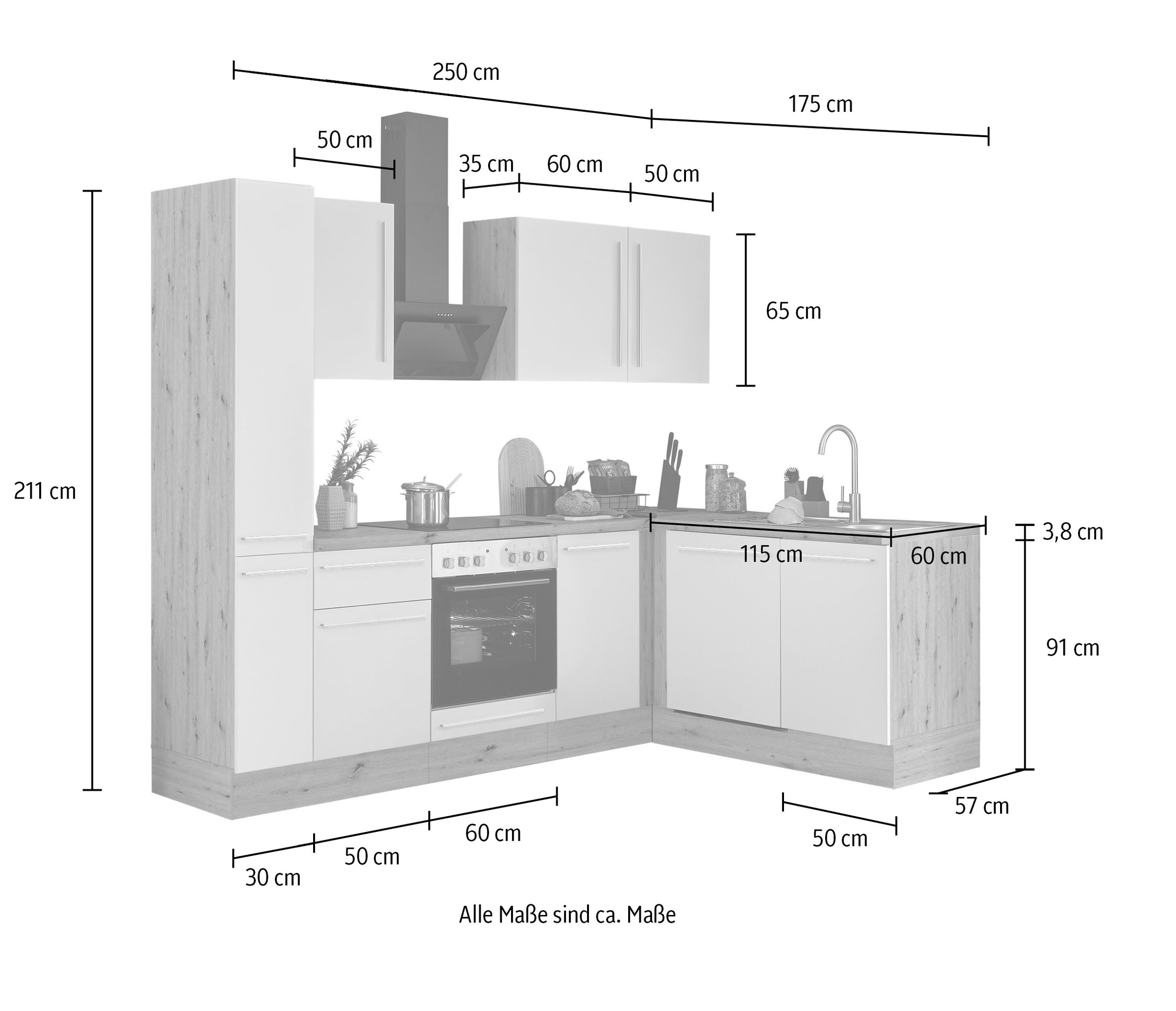 KOCHSTATION Winkelküche »Florida, Stellbreite 250x165 cm«, wahlweise mit E-Geräten, mit Softclose für Türen und Schubkästen