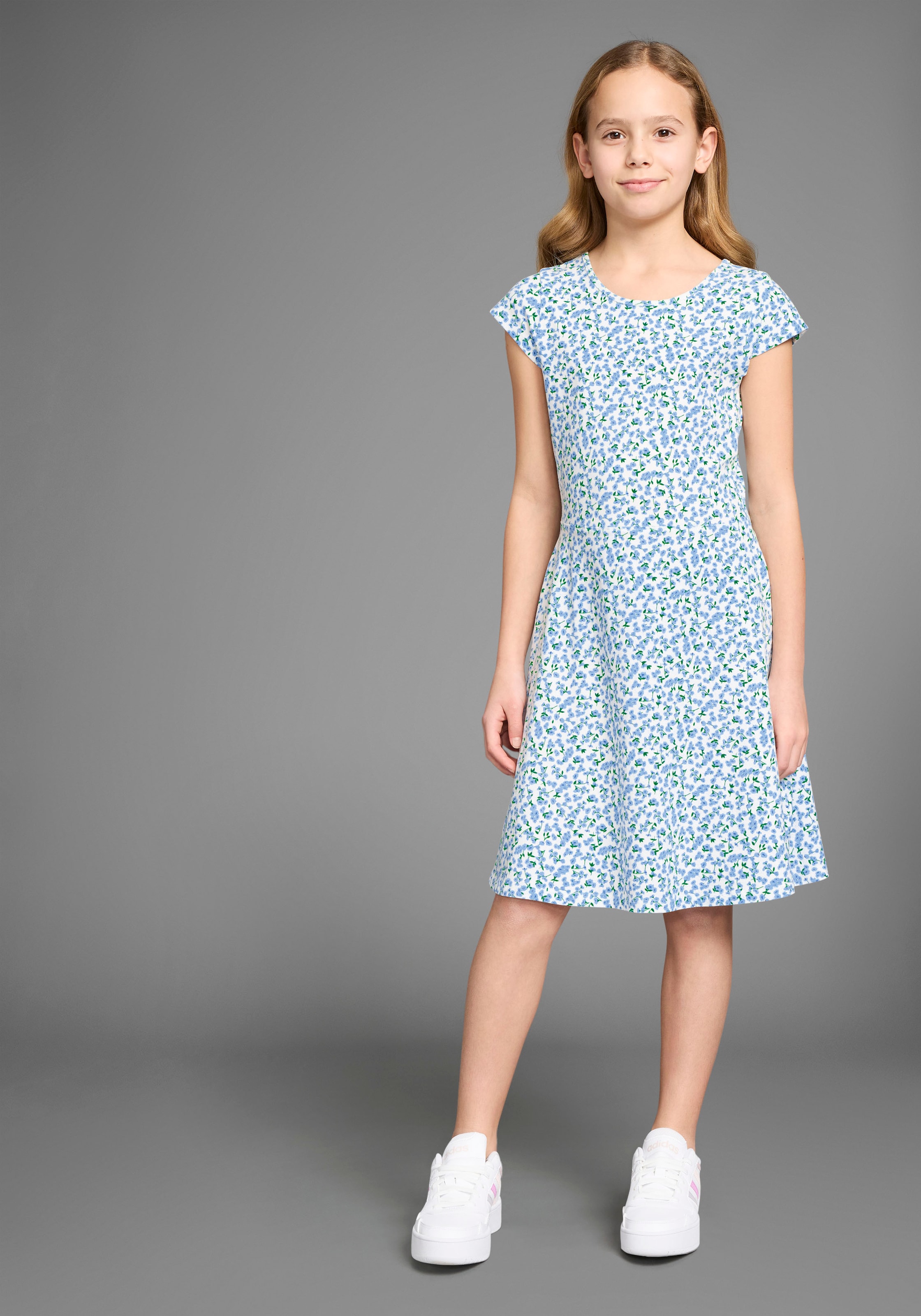 KIDSWORLD "Skaterkleid in Allover-Design" Ohne Taschen weich fallendes Jersey-Kleid