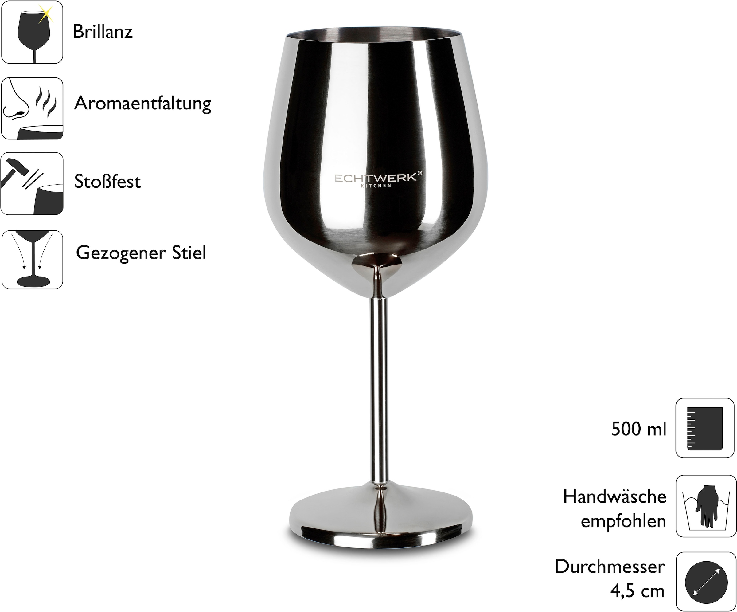 ECHTWERK Weinglas »Silber Edition«, (Set, 2 tlg., 2-teilig), 2-tlg.bruchsichere Weingläser/Weinkelche, 0,5 L