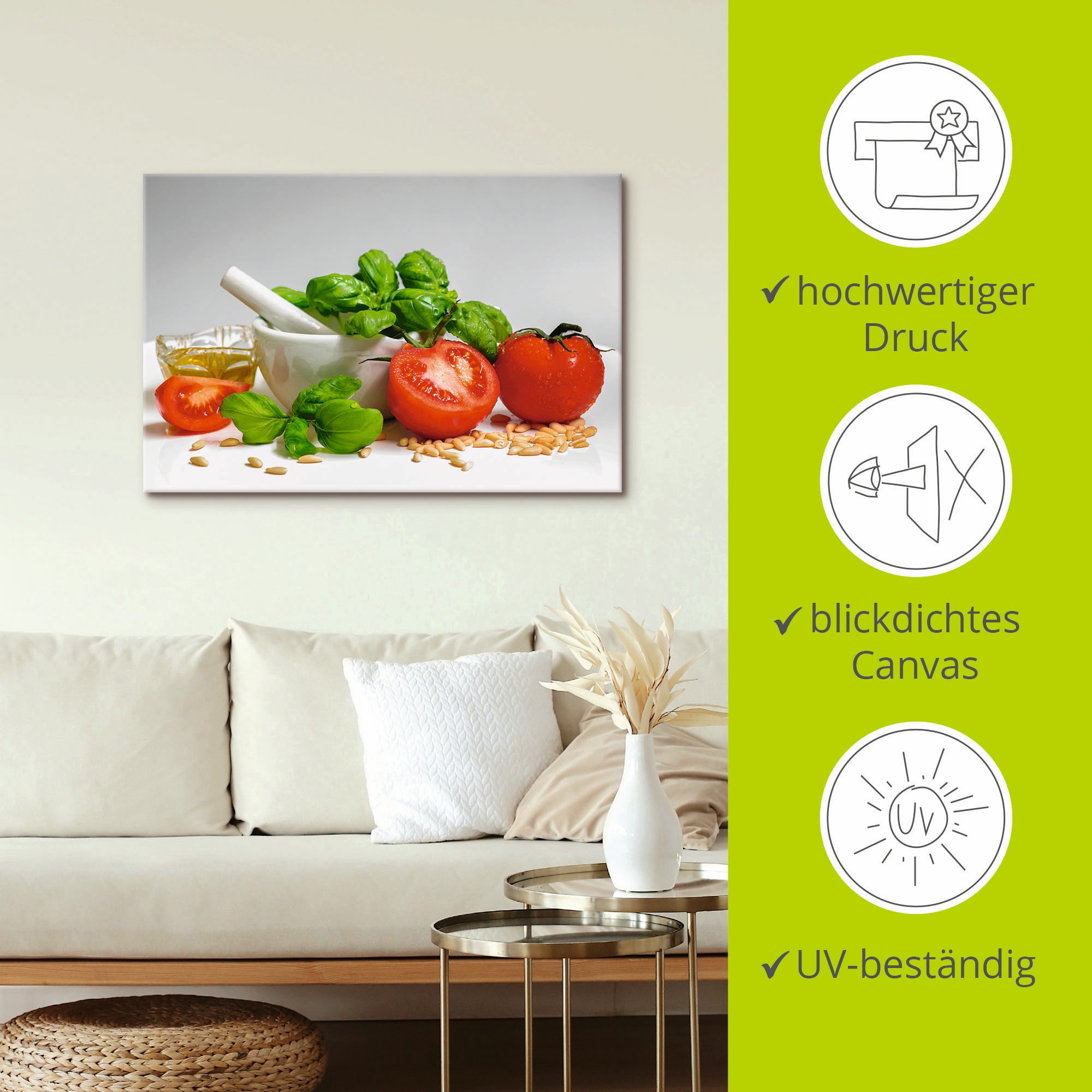 Artland Wandbild »Bereit für Pesto«, Lebensmittel, (1 St.), als Leinwandbild, Poster, Wandaufkleber in verschied. Größen