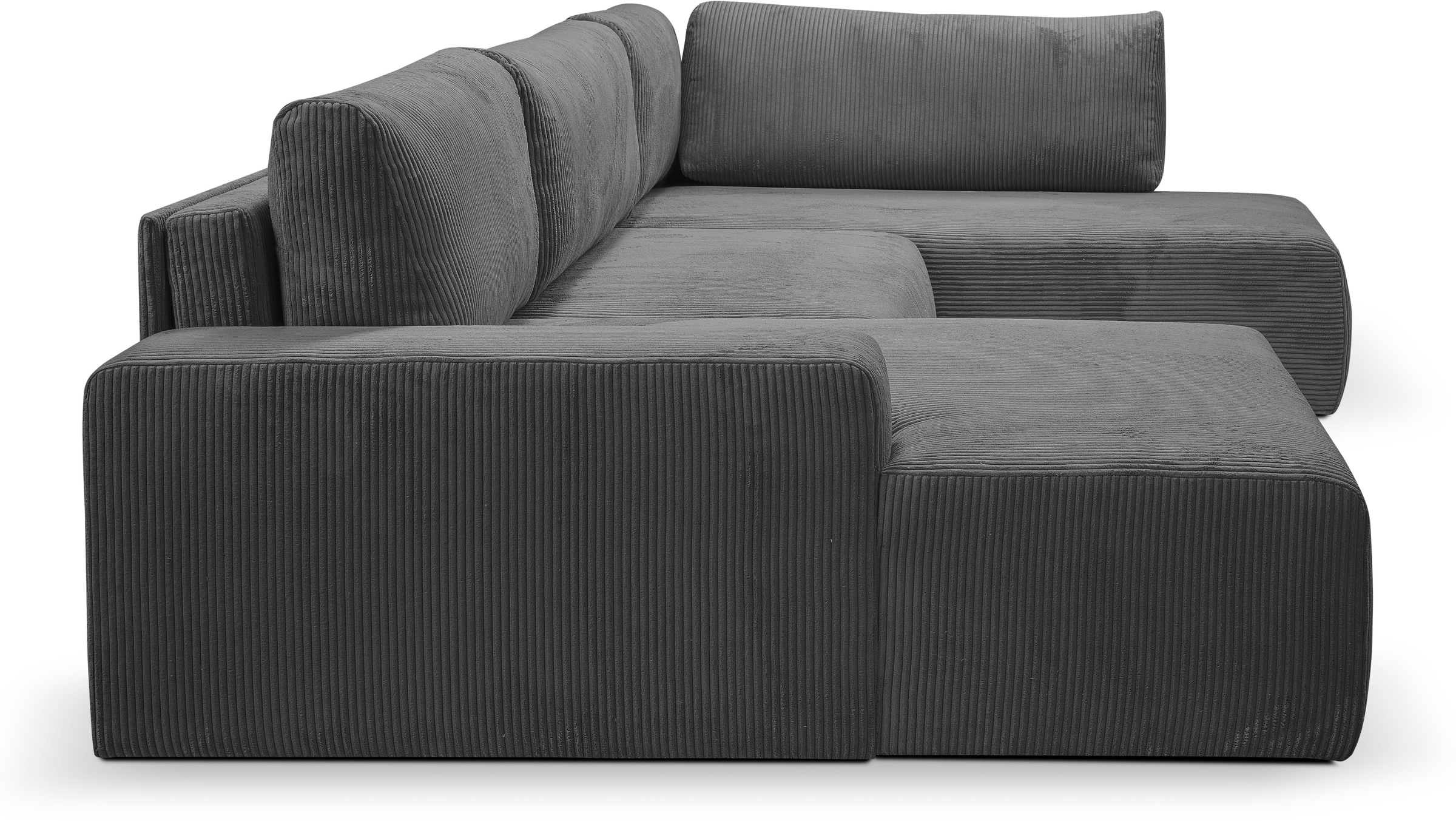 WERK2 Wohnlandschaft »Rotterdam-U, U-Form, in kuschelweichem Cord oder Breitcord«, Design Sofa mit Schlaffunktion & Bettkasten, Cord, Anthrazit