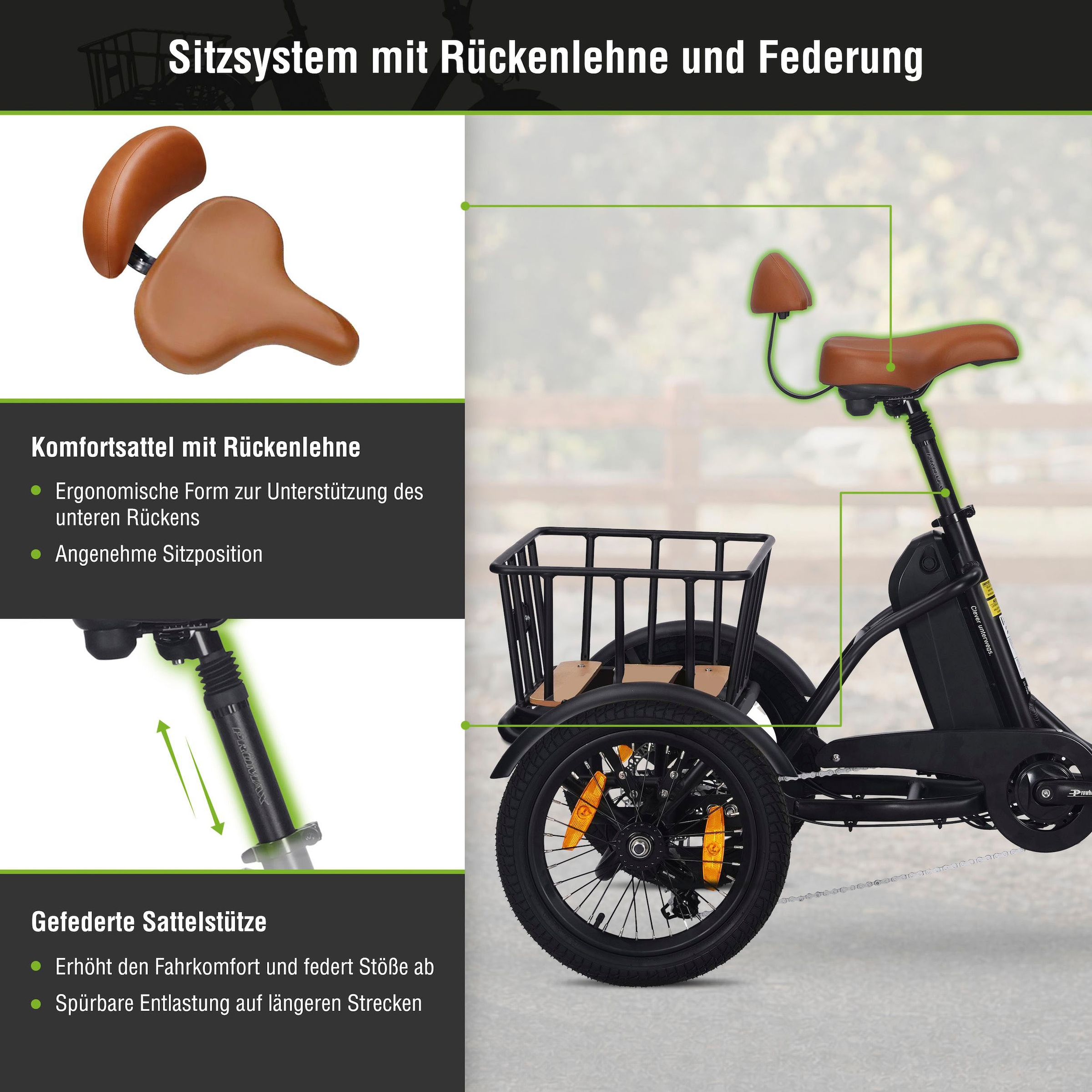 SachsenRad »T6S Comfort air faltbar mit Korb und Alarmanlage« 7 Gang Shimano Kettenschaltung Frontmotor 250 W