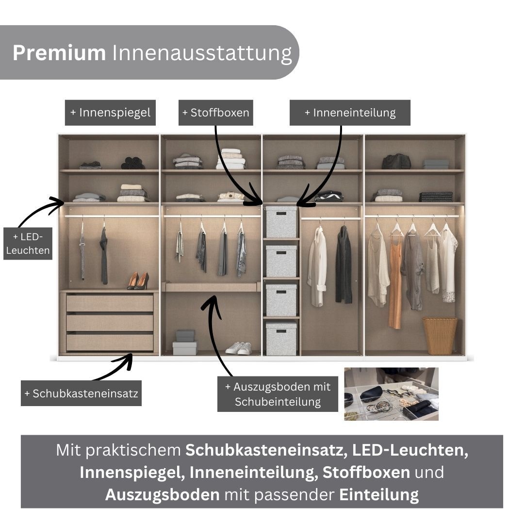 LeGer Home by Lena Gercke Kleiderschrank »Schrank Garderobe Ankleide Schlafzimmer Flur Serina«, (in 3 verschiedenen Ausstattungen BASIC/CLASSIC/PREMIUM), in 6 Breiten (101 - 401 cm) mit Front Glas oder Dekor MADE IN GERMANY