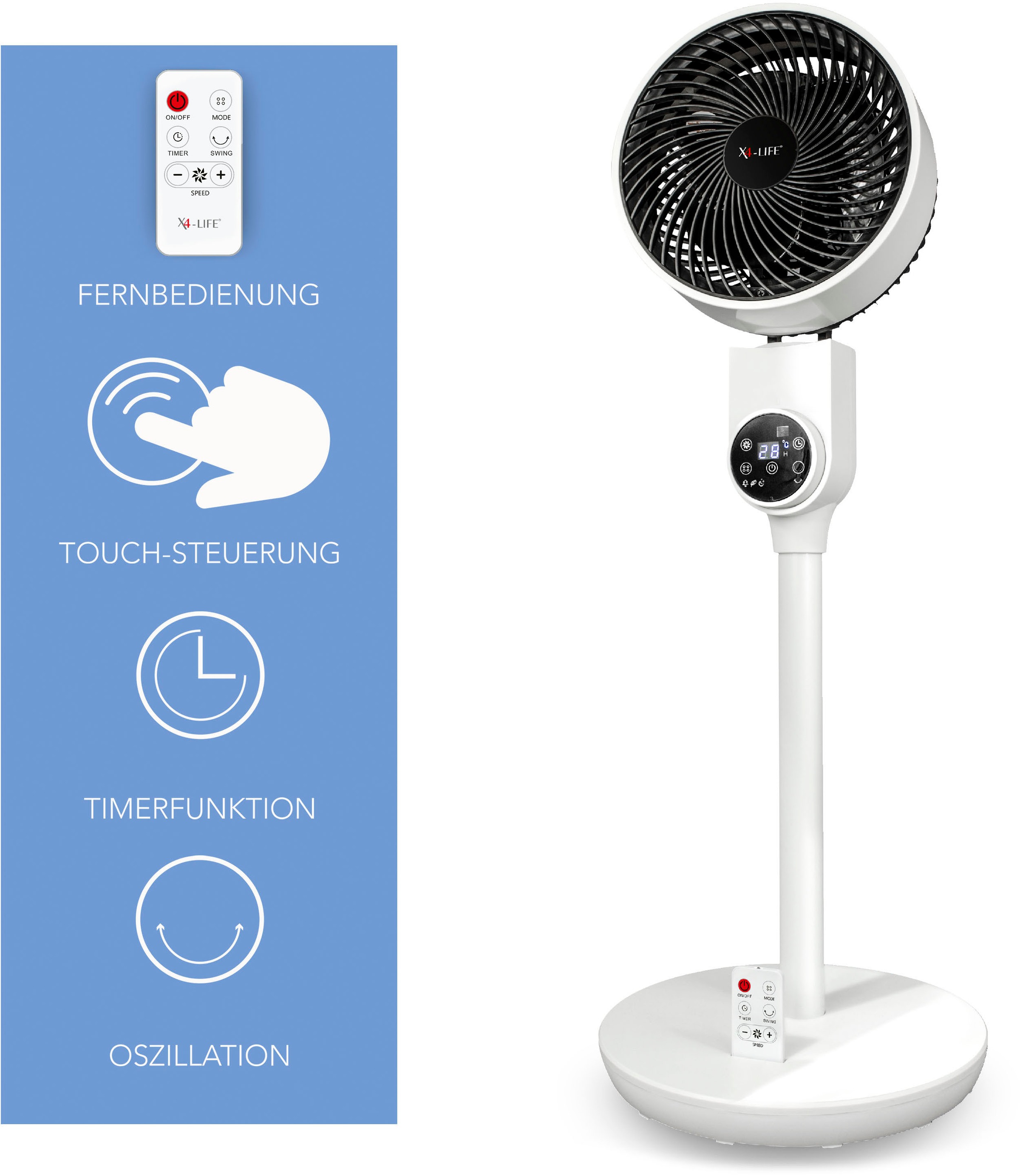 X4-Life Standventilator »Floor Fan Pinguin«, mit Touch-Steuerung, Timer und Fernbedienung