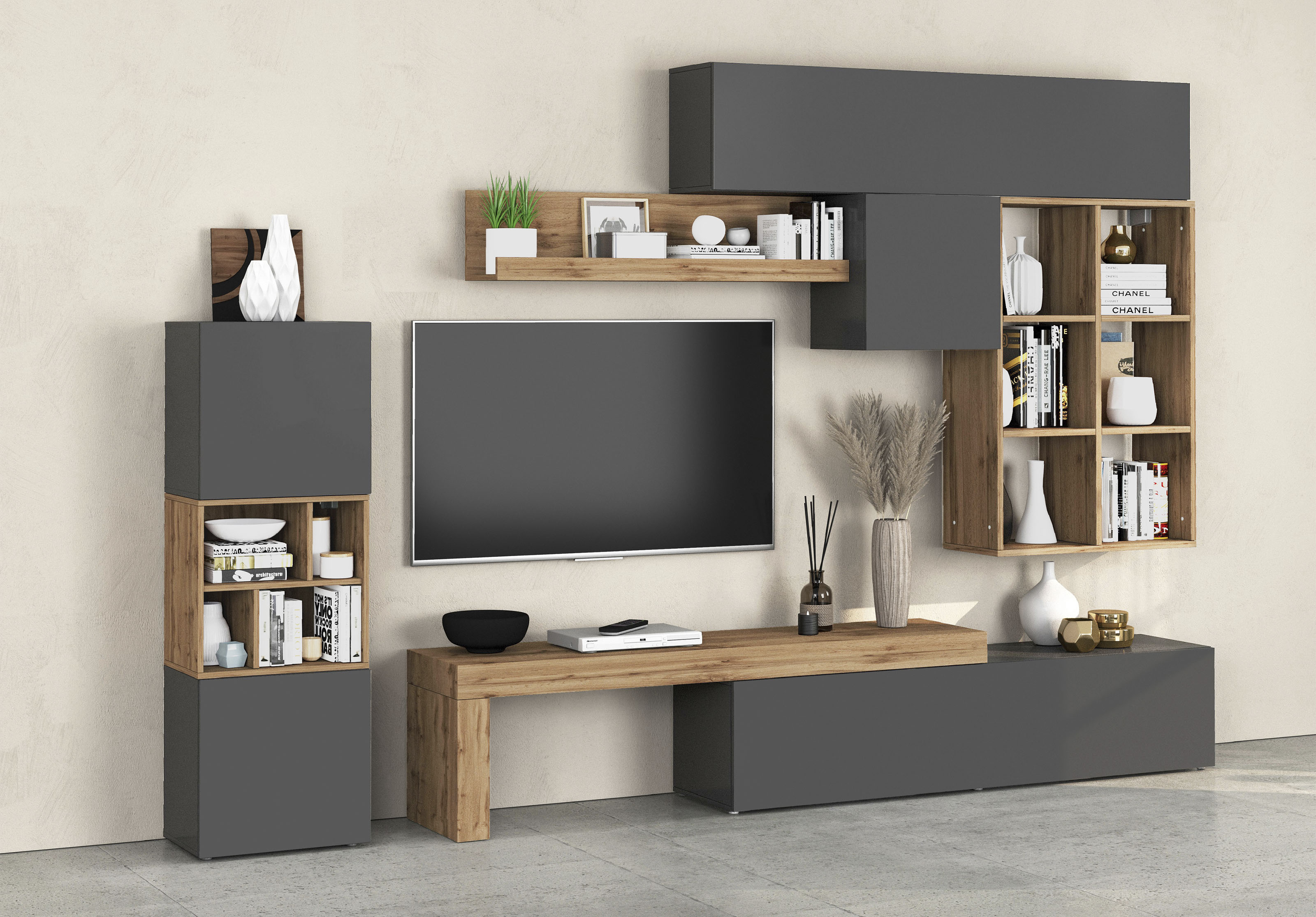 OTTO home Wohnwand "Chronos Wohnwand, Medienwand, 8-er set" 8 Stk. tlg.