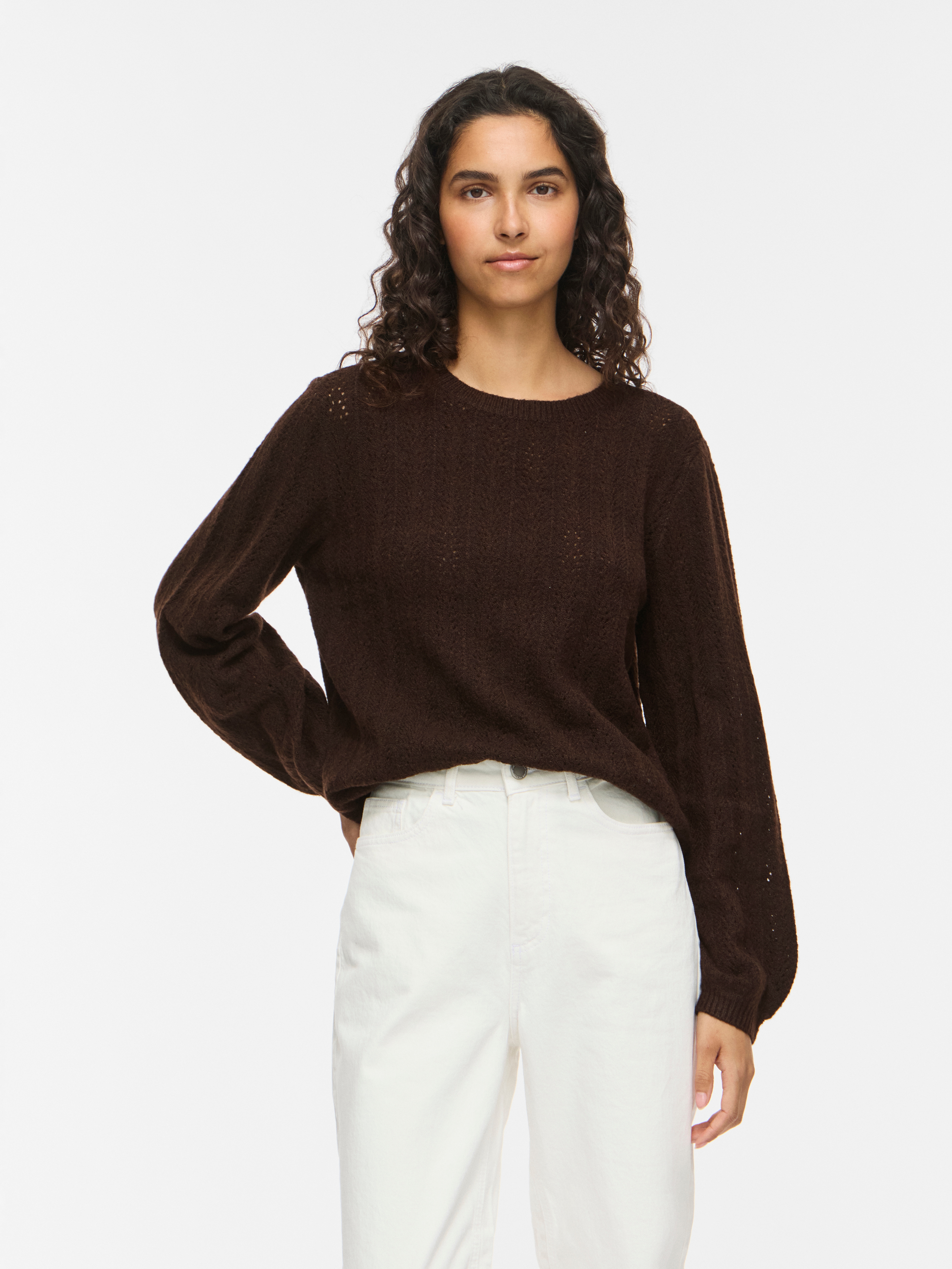Vila Strickpullover "VILIGA POINTELLE L/S O-NECK TOP -NOOS" Materialmix