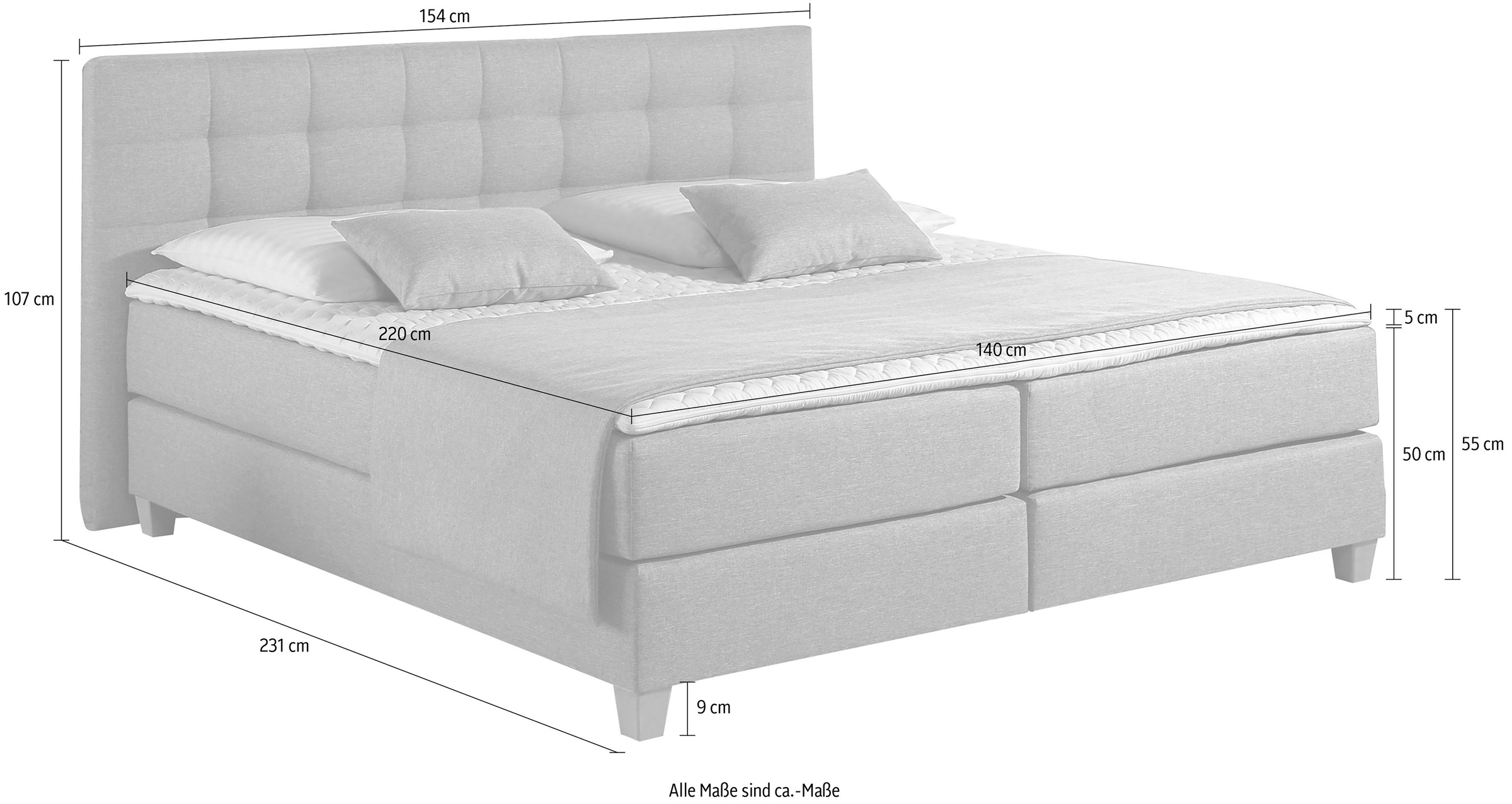 Home affaire Boxspringbett »Moulay« inkl. Topper, in Überlänge 220 cm, 3 Härtegrade, auch in H4