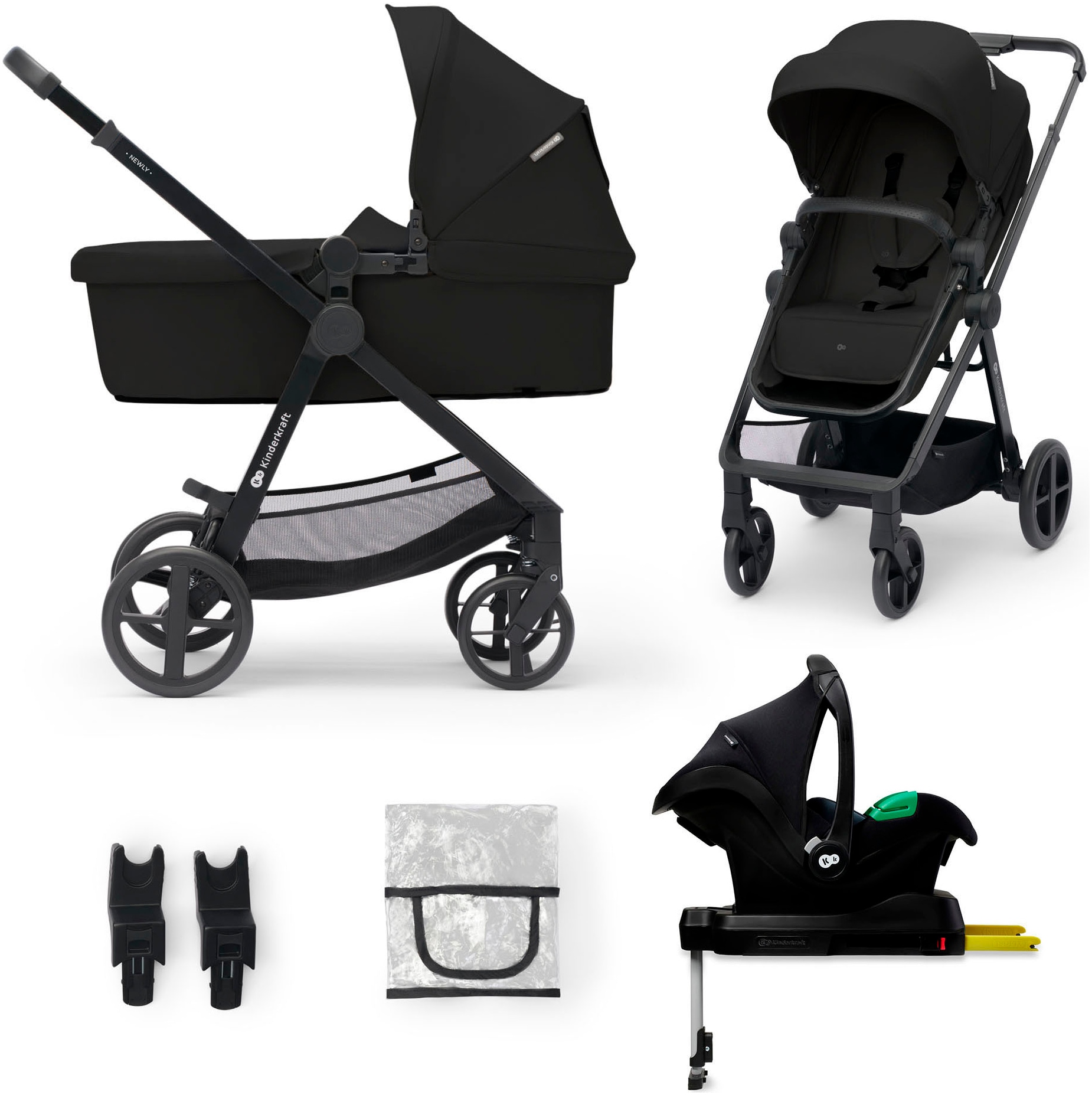 KINDERKRAFT Kinder Kombi-Kinderwagen "NEWLY 4IN1 MINK PRO", schwarz, Stahl, Kinderwagen