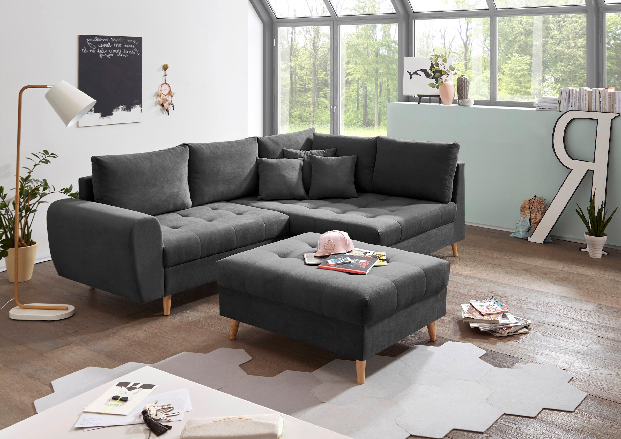 ED EXCITING DESIGN Ecksofa "Alice L-Form", (Set), mit Hocker, Rückenkissen, günstig online kaufen