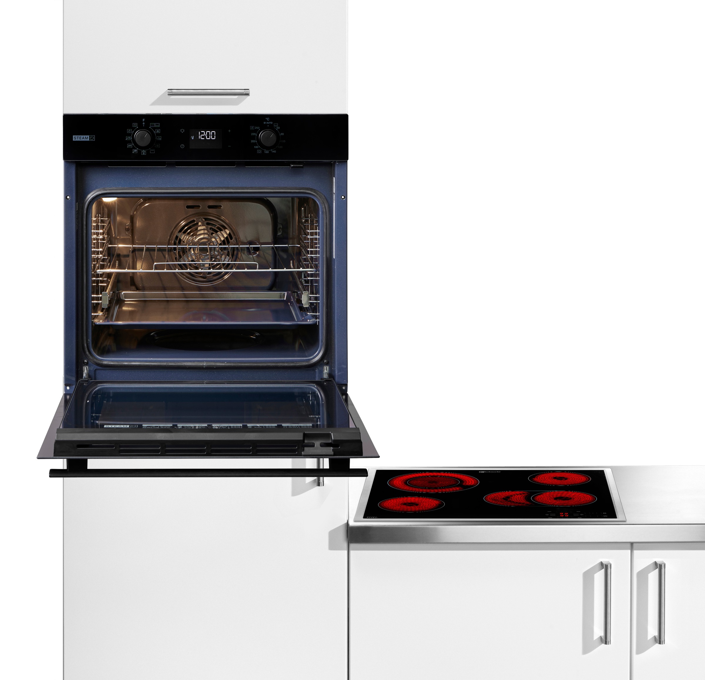 BAUKNECHT Backofen-Set »BAKO 760 Steam BL« mit 1-fach-Teleskopauszug Set, 2 Stk. tlg. GentleSteam - für ein saftiges Inneres und ein knuspriges Äußeres