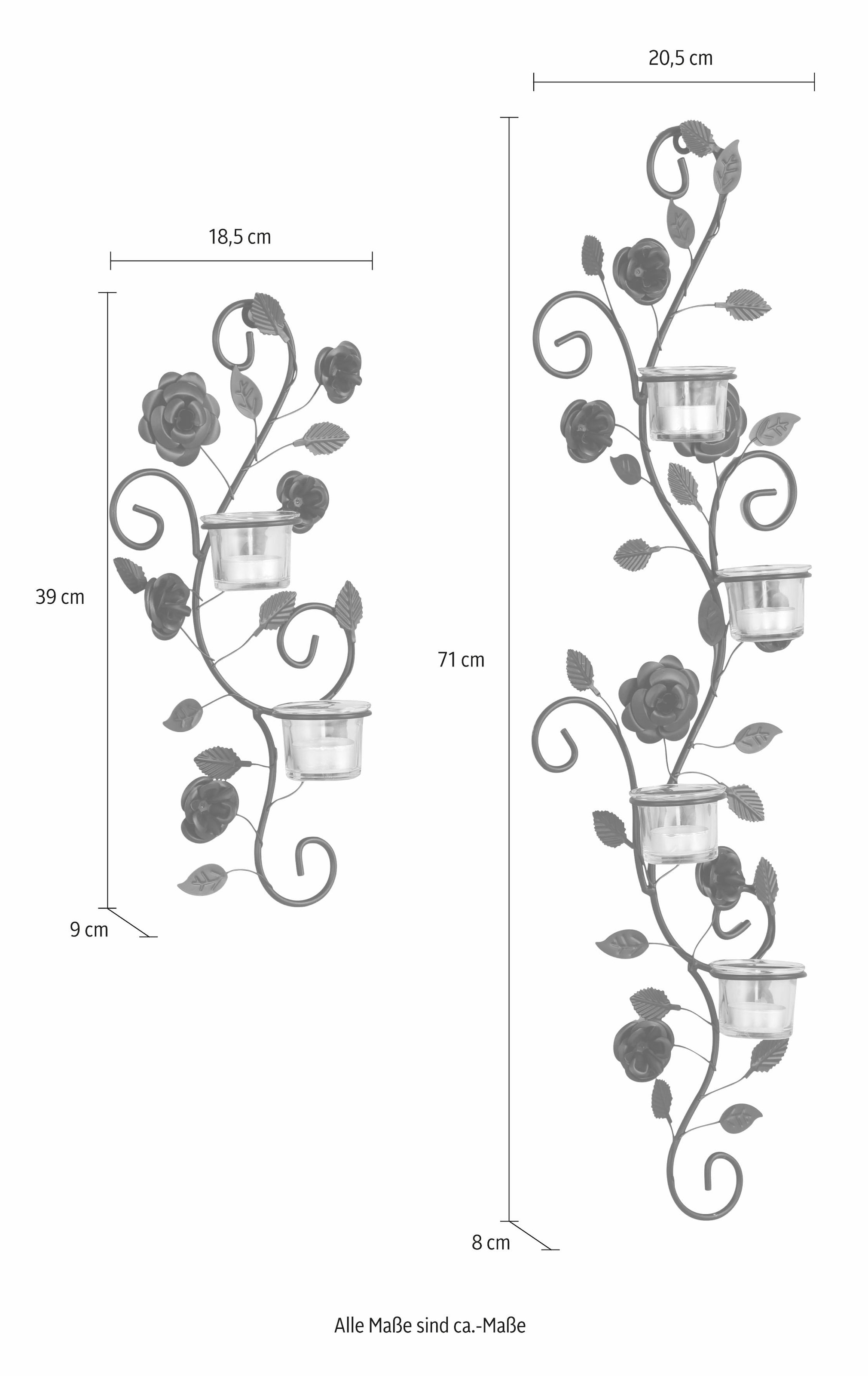 Beliebt & neu! Home affaire Wandkerzenhalter »Blumenranke, schwarz«, Metall, Landhaus, BAUR kaufen (2er-Set), | Glas, antik schwarz