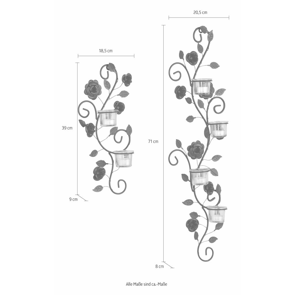 Home affaire Wandkerzenhalter »Blumenranke, schwarz«, (2er-Set)