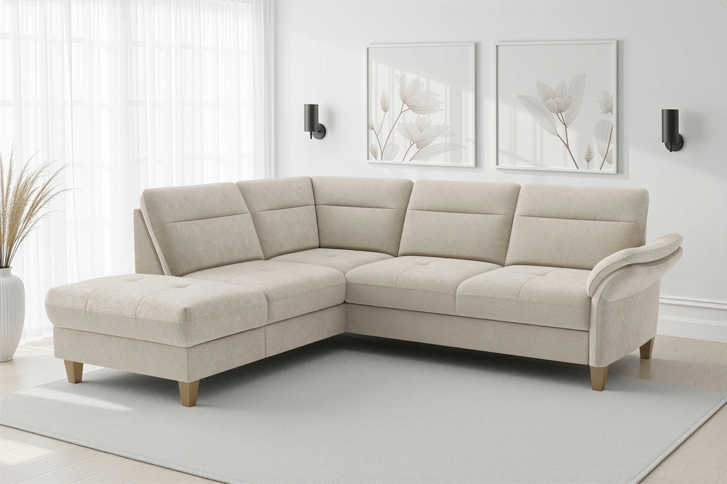 sit&more "Pamela L-Form, B: 218 cm, optional Schlaffunktion & Bettkasten" wahlweise mit Armteilverstellung, Sofa mit Federkern, Sitzhöhe: 48 cm