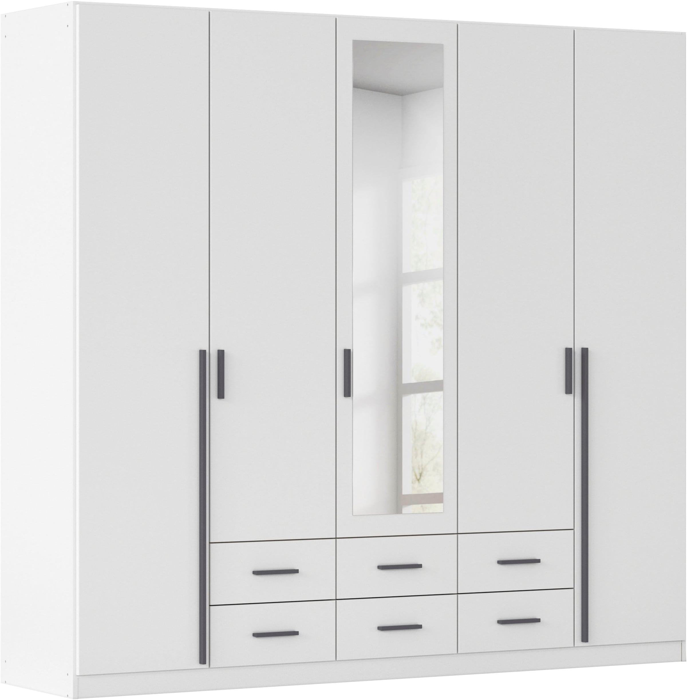 rauch Kleiderschrank "Schrank Garderobe Ankleide GAMMA Breiten 91/136/181/226/271/315/360 cm" in 3 Ausstattungen BASIC/CLASSIC/PREMIUM (inkl. SOFT-CLOSE-Funktion), verschiedene Griff-Varianten, mit Spiegel TOPSELLER MADE IN GERMANY