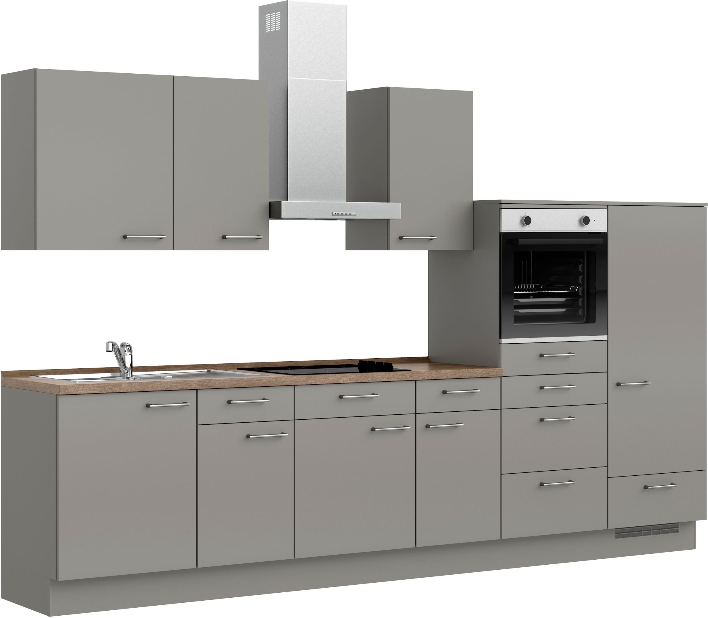 nobilia® Küchenzeile »"Laser I", Ausrichtung wählbar, Breite 330 cm«, vormontiert, wahlw. mit unterschiedlichen E-Geräten-Sets