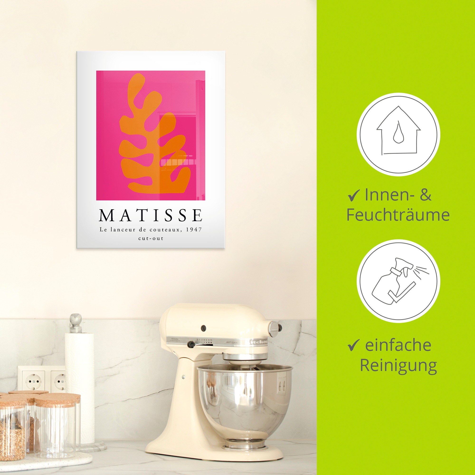 Artland Glasbild »Matisse der Messerwerfer - orange« Muster 1 Stk. tlg. in verschiedenen Größen