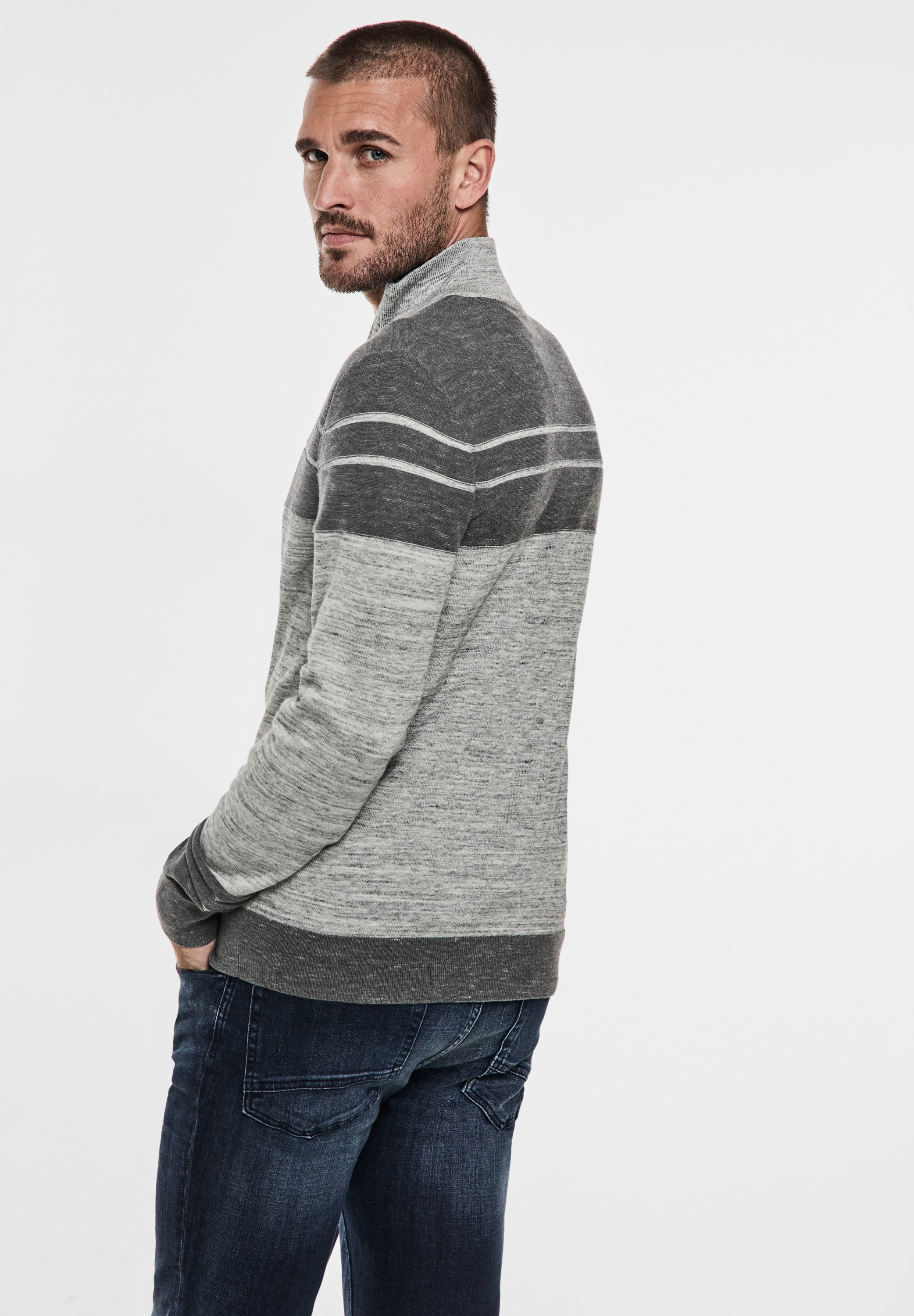 STREET ONE MEN Strickjacke, mit Stehkragen