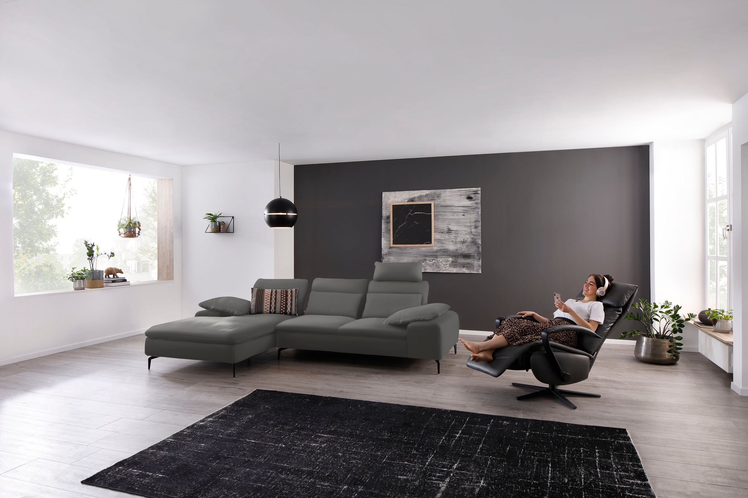 W.SCHILLIG Ecksofa "valentinoo, Designsofa, bequem, elegant und zeitlos, L-Form" inklusive Hocker, mit Sitztiefenverstellung, Breite 299 cm