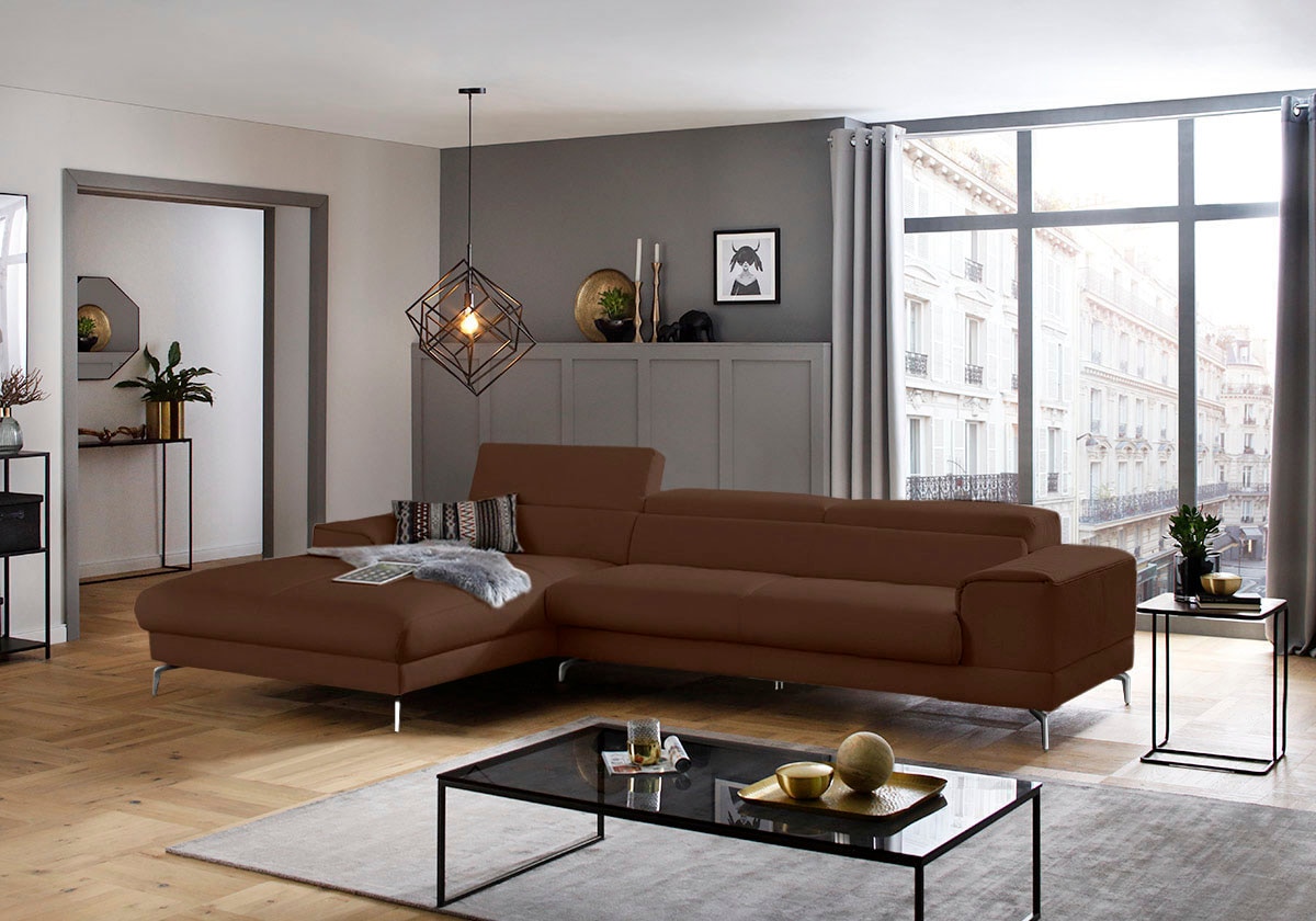 W.SCHILLIG Ecksofa "piedroo, Designsofa mit tollem Sitzkomfort, elegant und bequem, L-Form" Kopfteilverstellung, wahlweise mit Sitztiefenverstellung, Breite 343cm