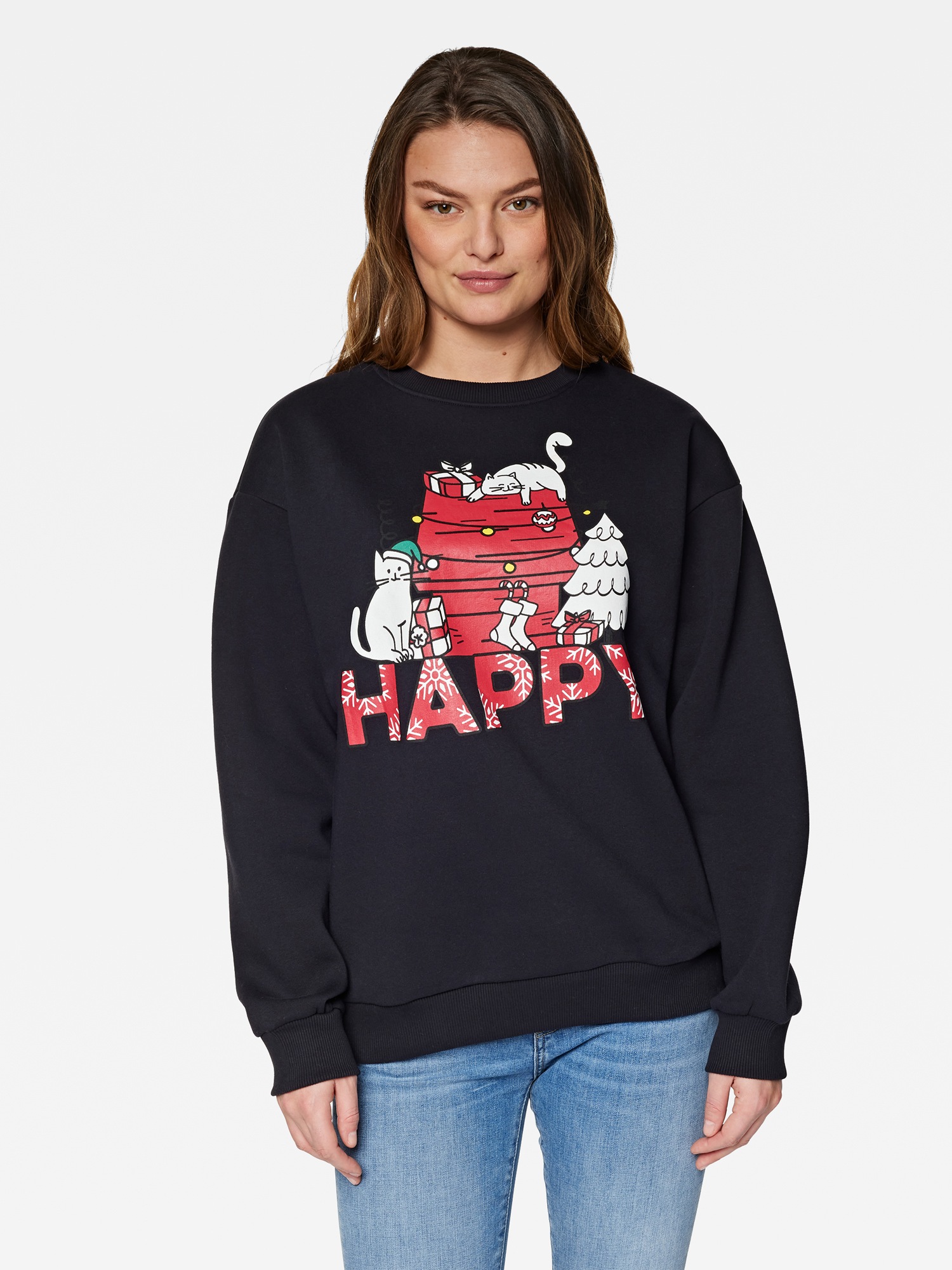 Mavi Rundhalspullover »MEOW HOLIDAYS SWEATER«, Sweatshirt mit Katzenmotiv