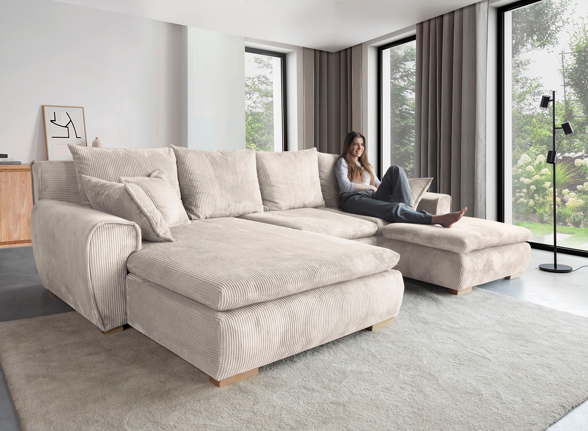Home affaire Ecksofa "Katja L-Form", Cord Bezug, inkl. Schlaffunktion und S günstig online kaufen