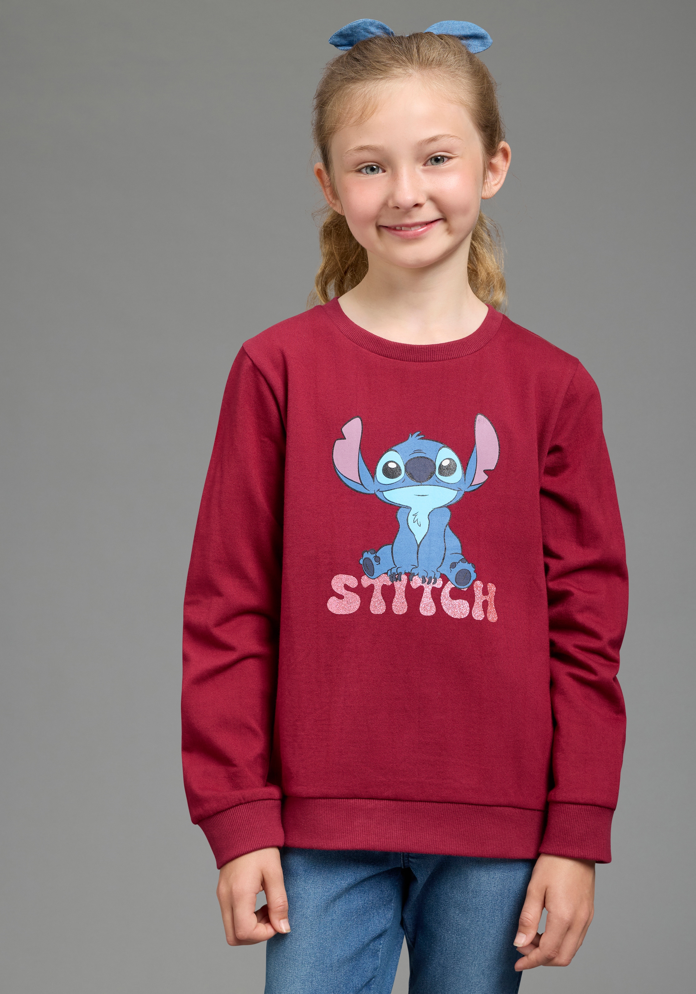 KIDSWORLD Sweatshirt "STITCH Glitzerprint Sweatshirt, Disney", Disney-Shirt mit Rundhalsausschnitt, mit Rippbündchen