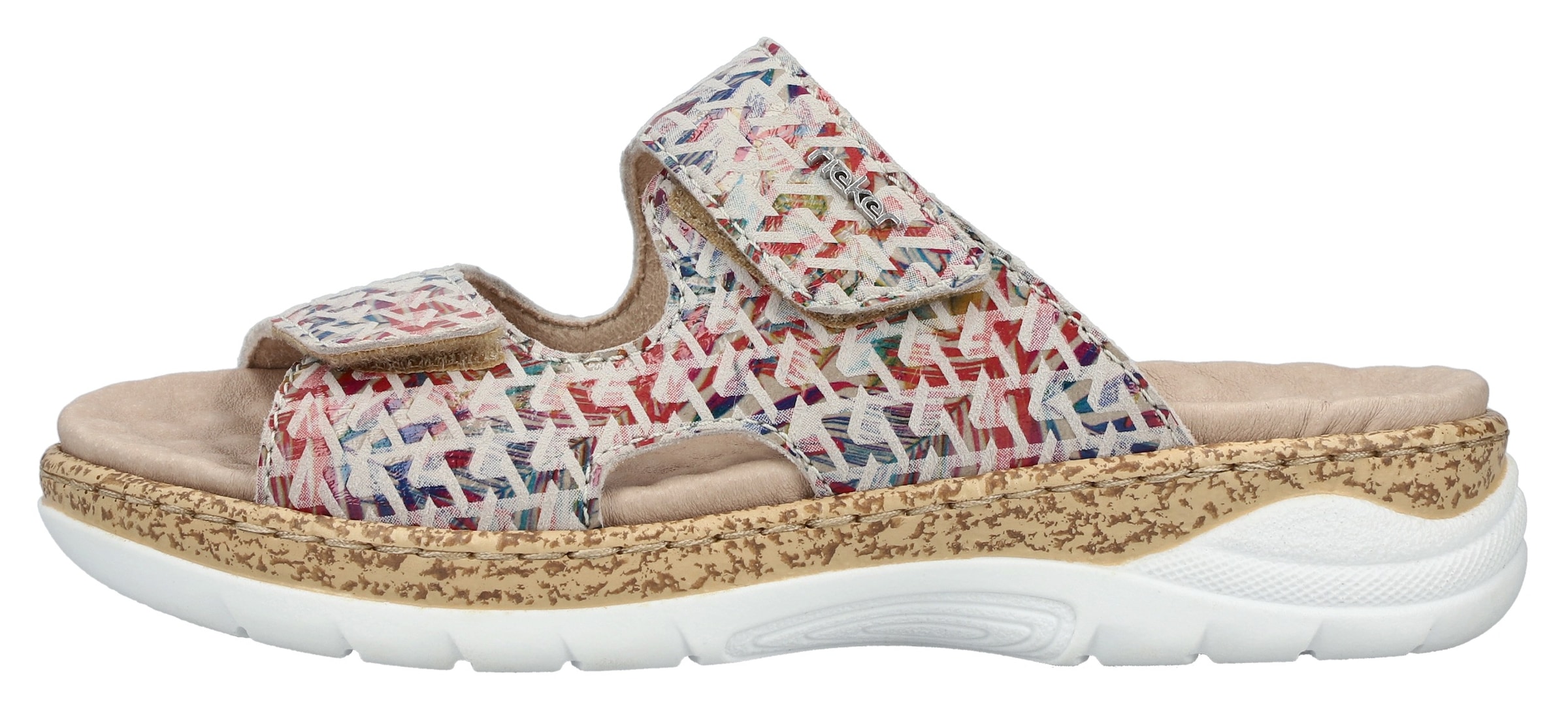 Rieker Pantolette, Sommerschuh, Klettschuh, Hausschuh, Schlappen mit genopptem Fußbett