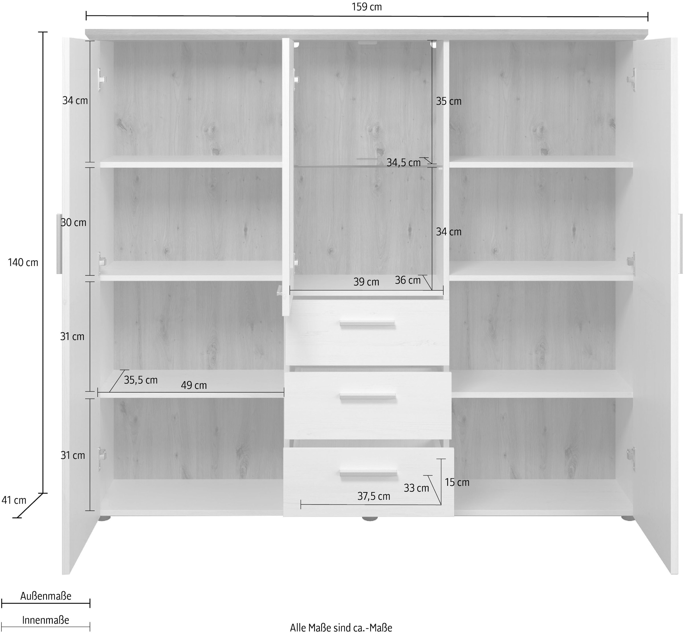 Home affaire Highboard »Nybro« Vitrine, wechselseitig montierbarer Türanschlag, Breite 159 cm