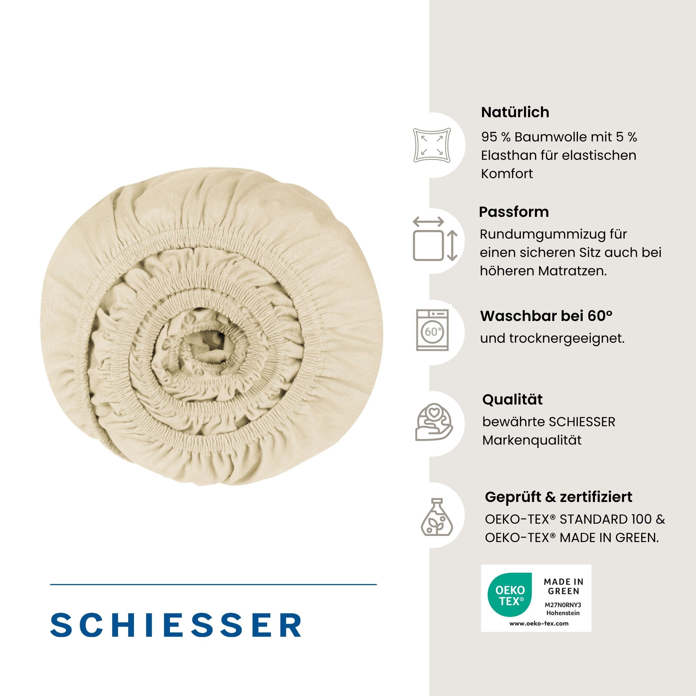 Schiesser Spannbettlaken Butternut - SCHIESSER Home, Größe 180*200, 95 % Baumwolle, 5 % Elasthan