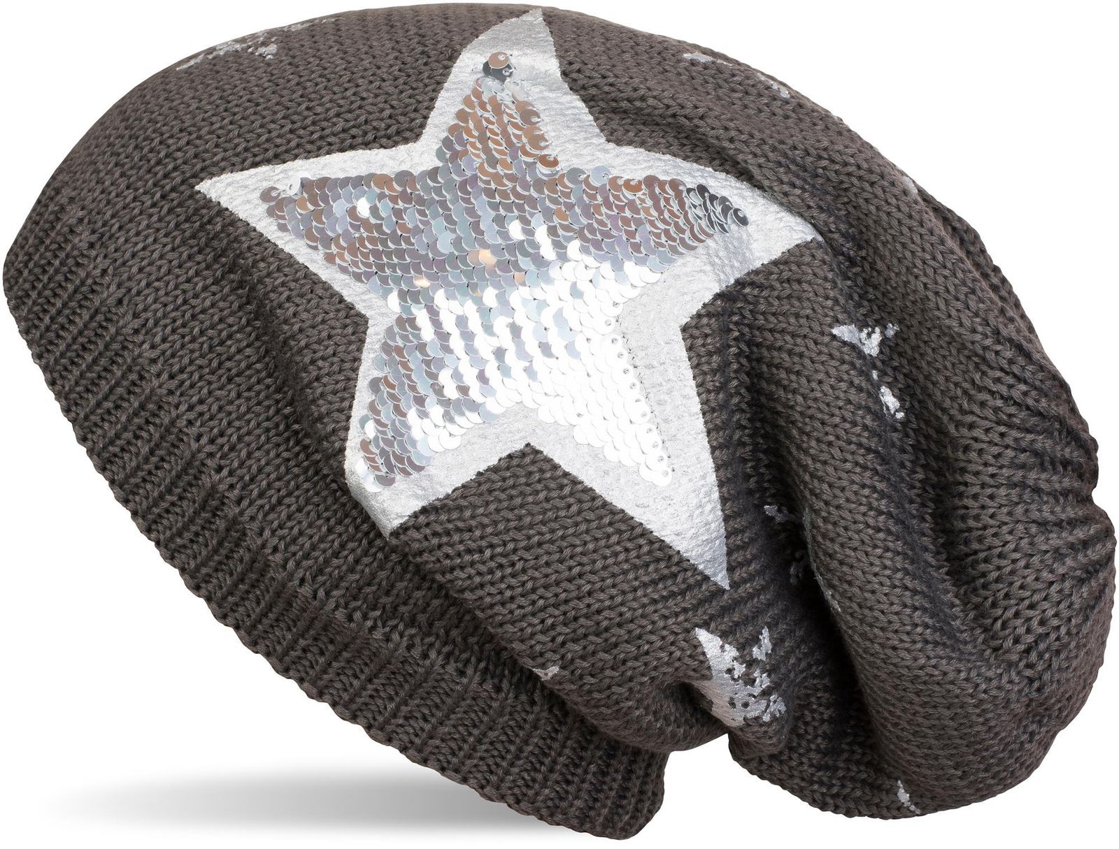 styleBREAKER Strickmütze "Strick Beanie mit Pailletten Stern Print" 1 Stk.