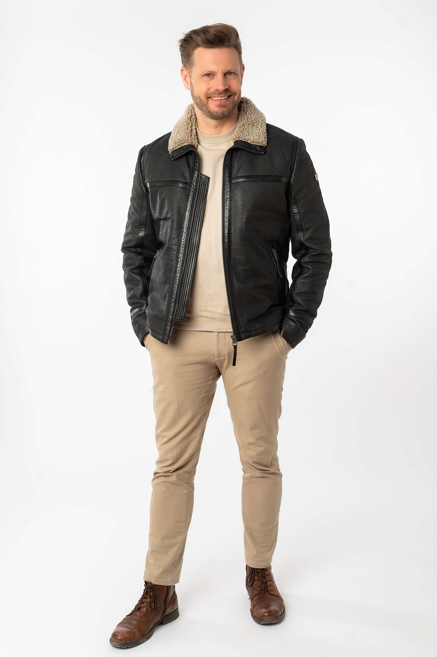 Mauritius Lederjacke »MMAlasko«, mit Umlegekragen