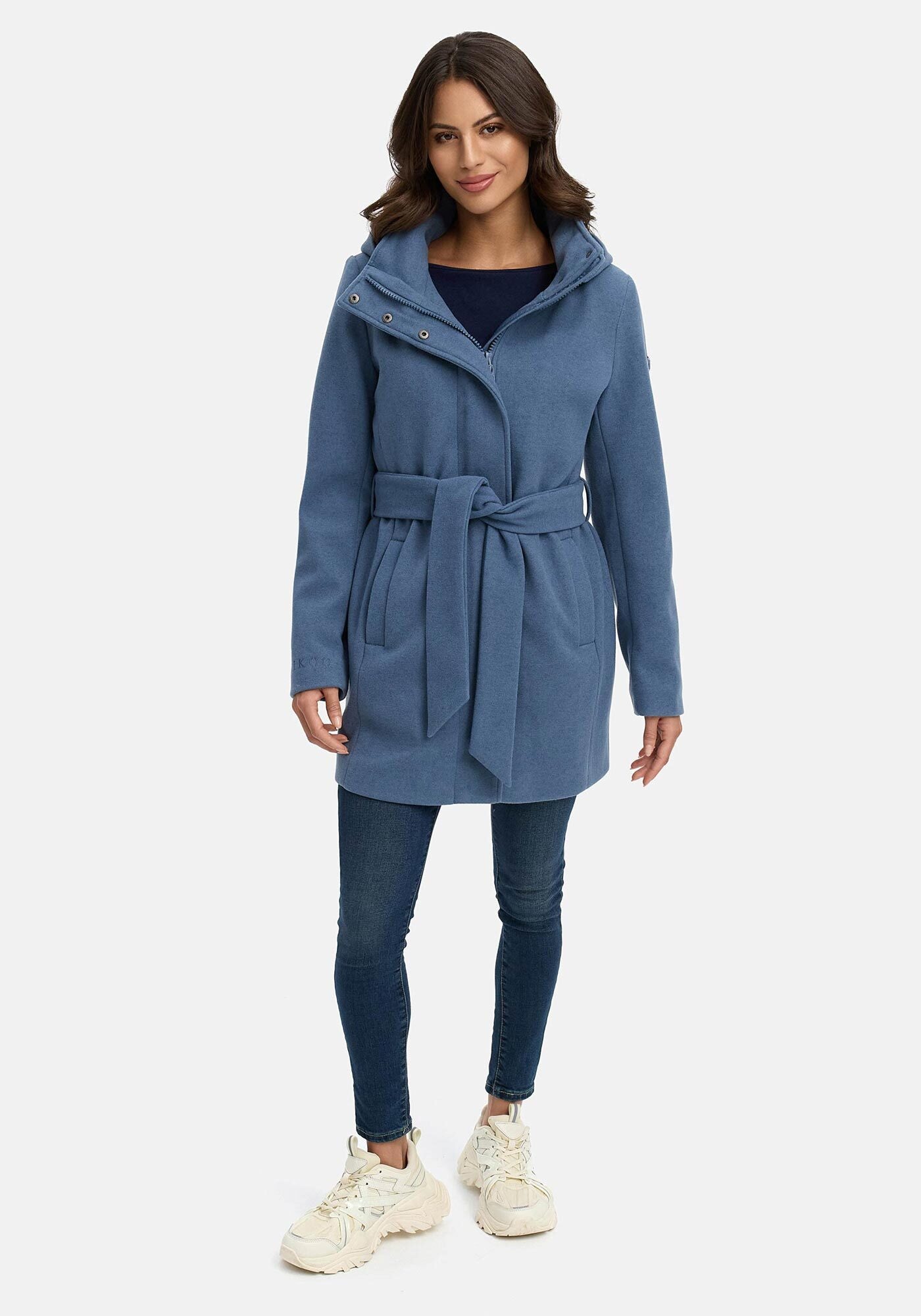 Marikoo Kurzmantel »Katalinaa« Eleganter Wickel Mantel mit Taillengürtel und Oversized Hood Kapuze