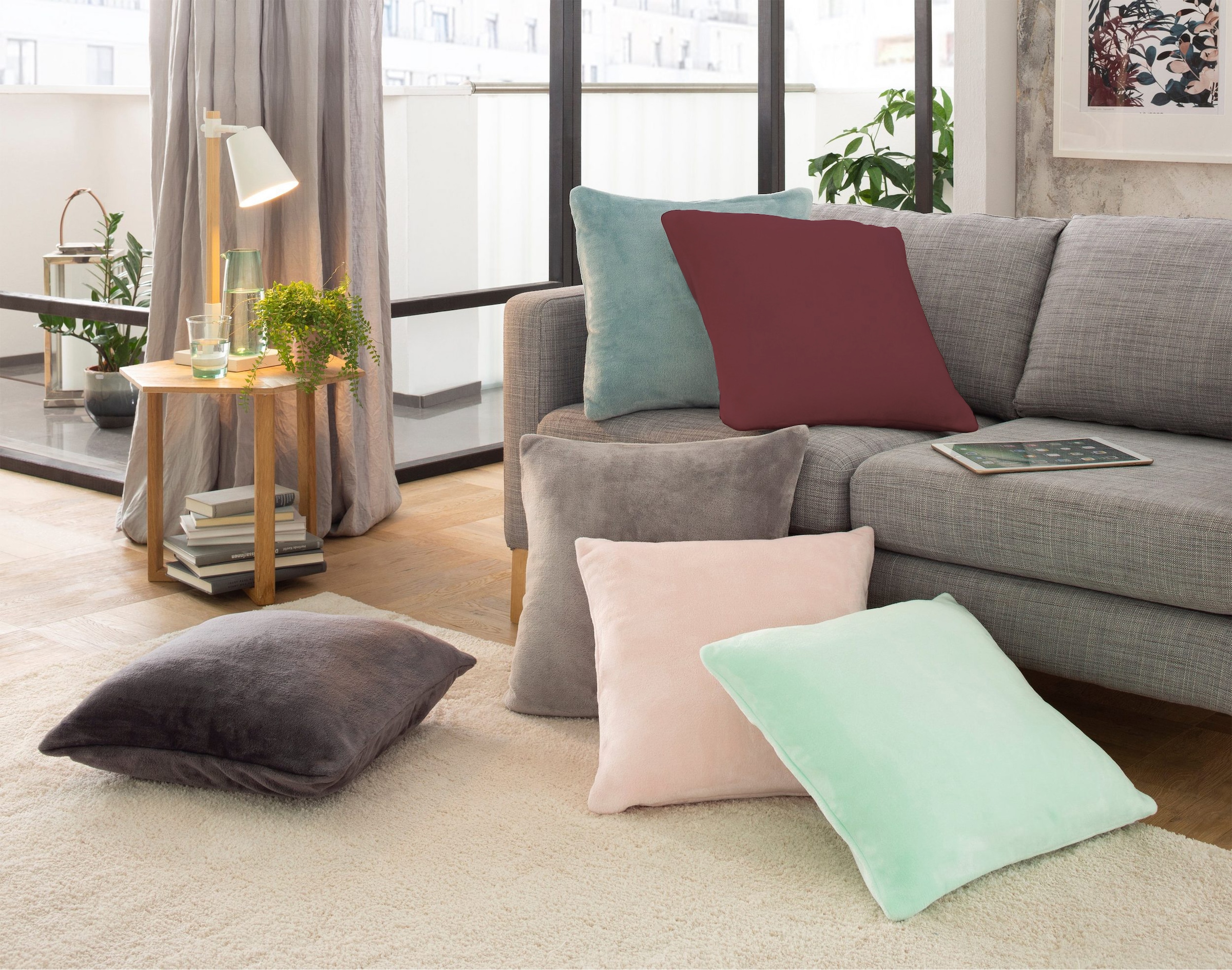 OTTO home Dekokissen »Jil, 2er-Set, Kuschelfleece, Kissenhülle, Uni-Farben« aus super weichem Kuschelfleece, Kissenhüllen ohne Füllung, 2 Stück