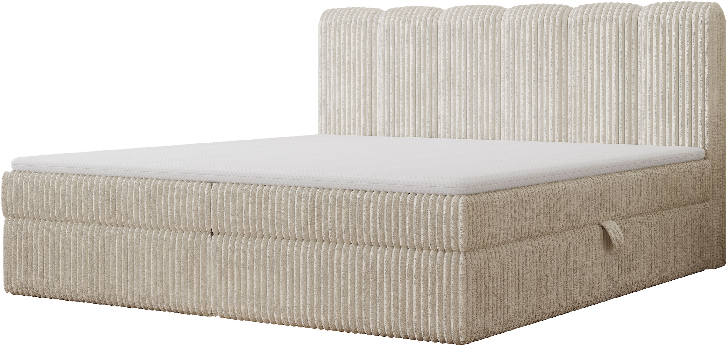 OTTO home Boxbett »SIVVA in der Breite 180cm, flauschiger Breitcord, Farbe: cream« inkl. Taschenfederkernmatratze (H3) & Topper (4cm)