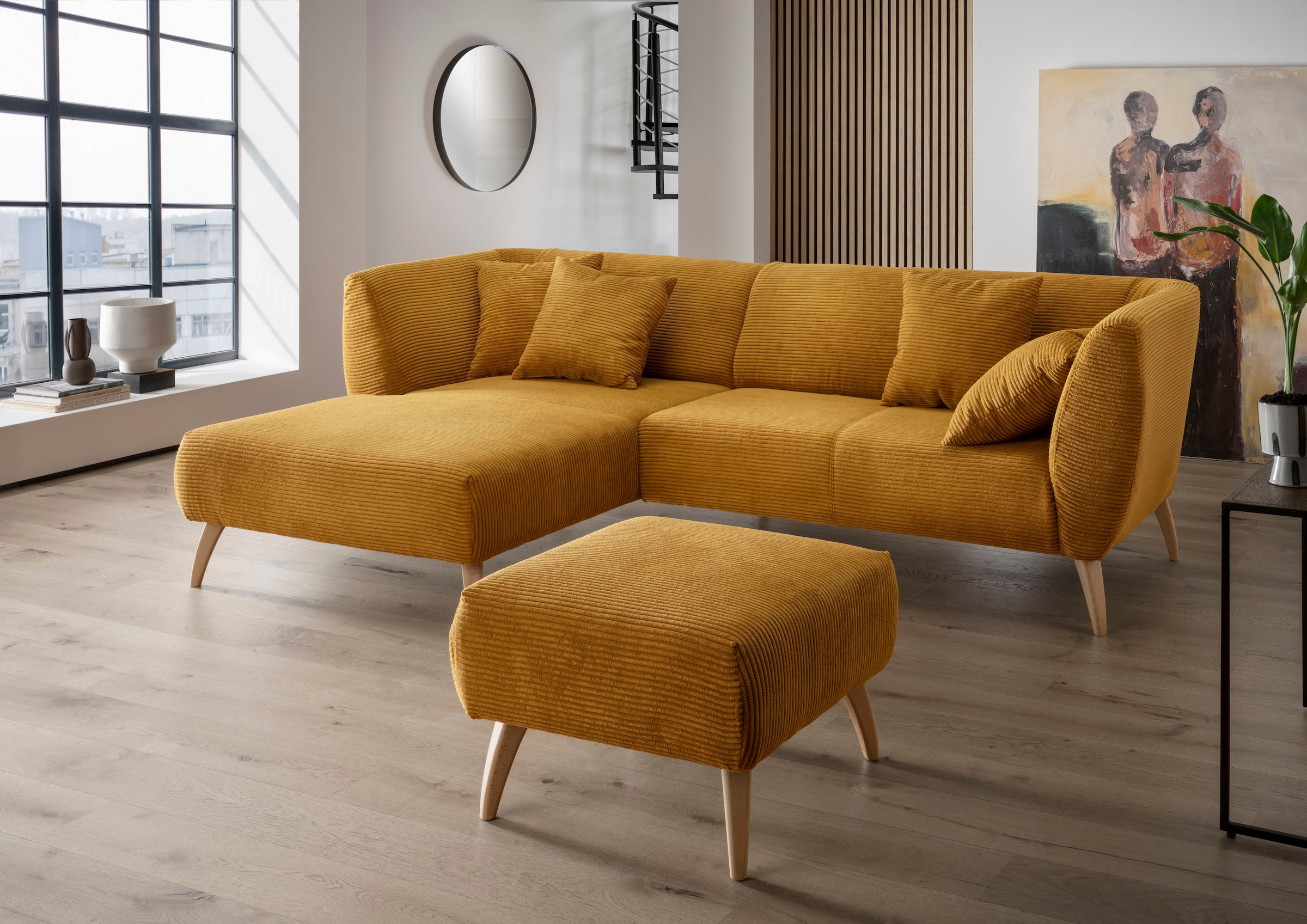 Home affaire Ecksofa "Lazio modern und bequem, schmale Armlehnen, tolle Detailverarbeitung" zwei verschiedene Fußfarben wählbar
