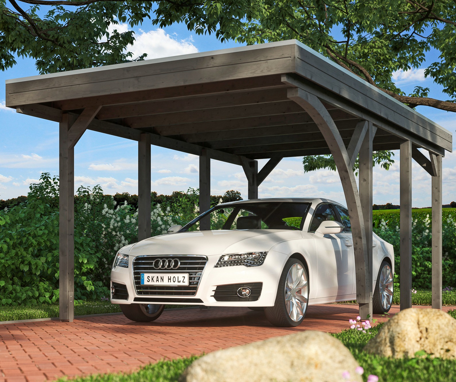Skanholz Einzelcarport "Friesland Set 5" Massivholz 270 cm dunkelgrau