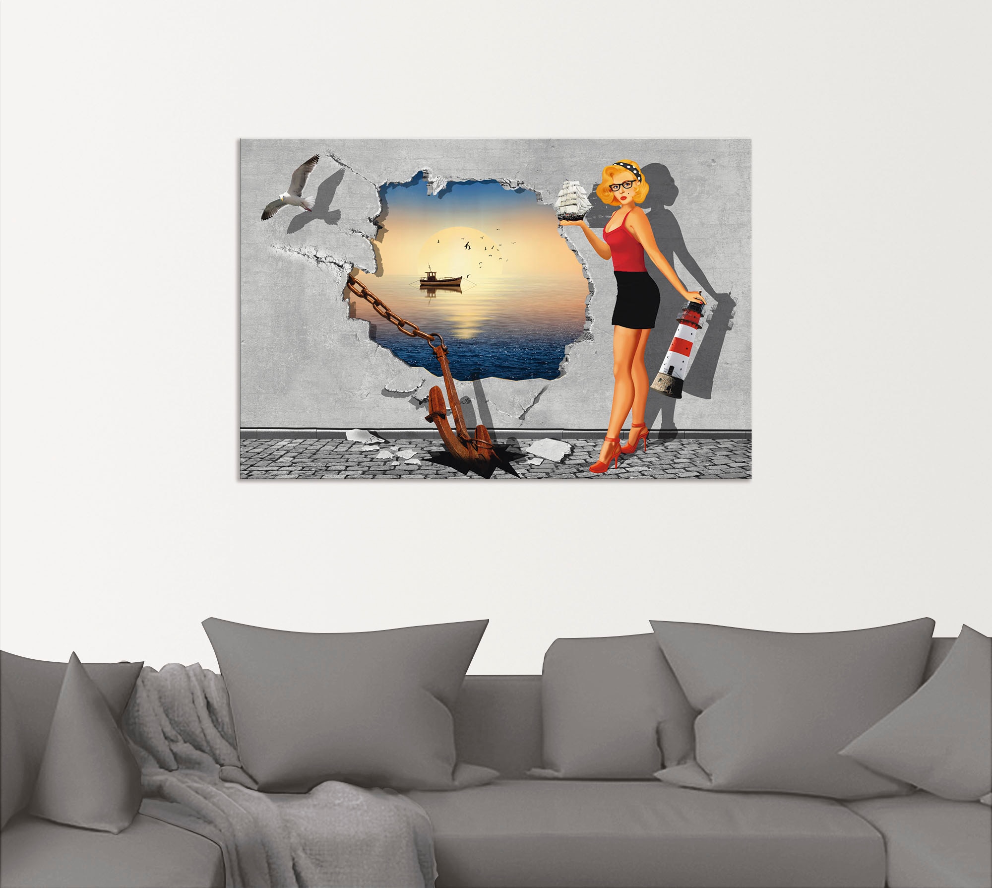 Artland Alu-Dibond-Druck »Die Liebe zum Maritimen«, Frau, (1 St.), für Innen- und Außenbereich geeignet, Outdoorbild