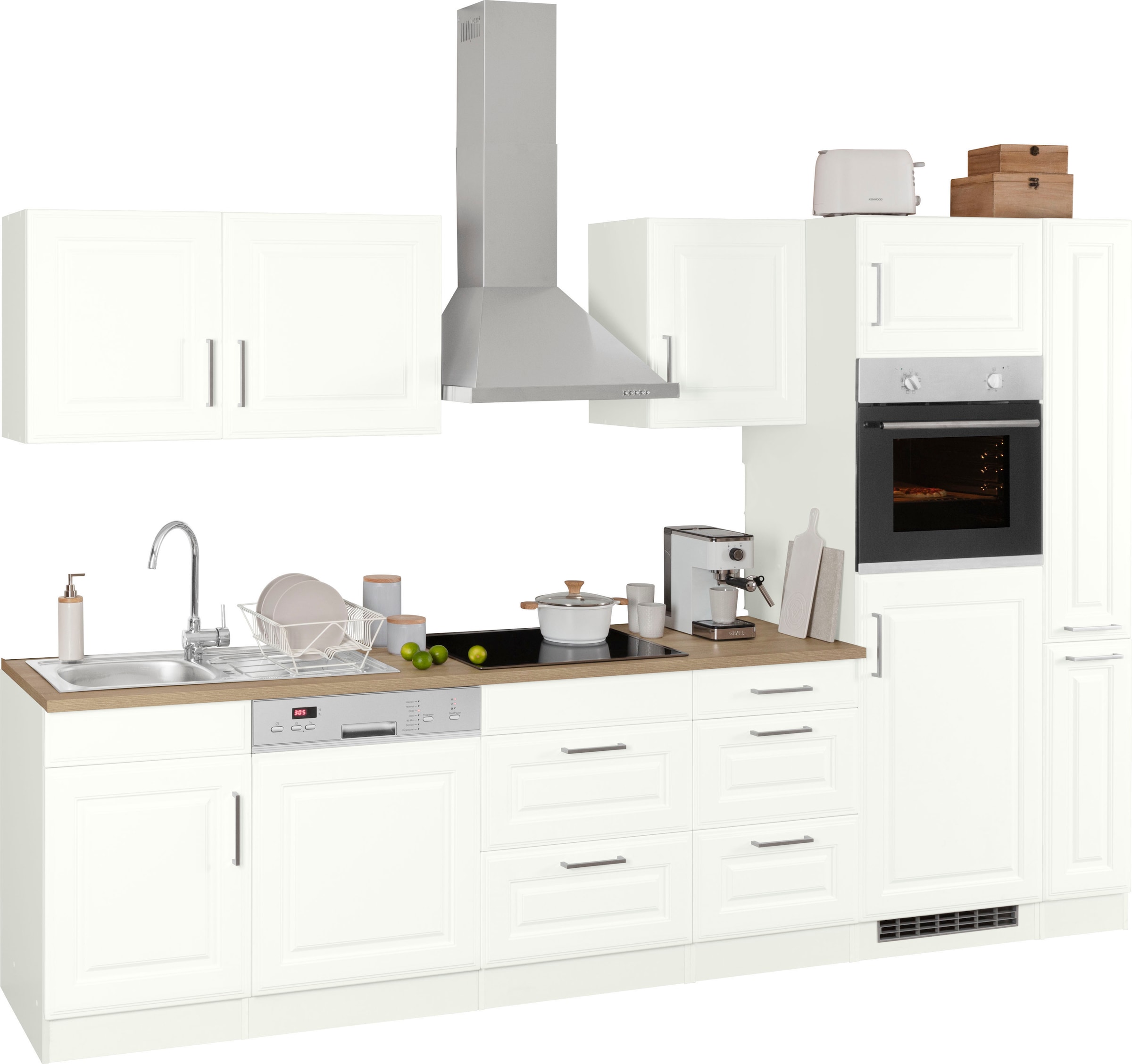 KOCHSTATION Küchenzeile »KS-Stockholm«, Breite 310 cm, mit hochwertigen MDF Fronten im Landhaus-Stil