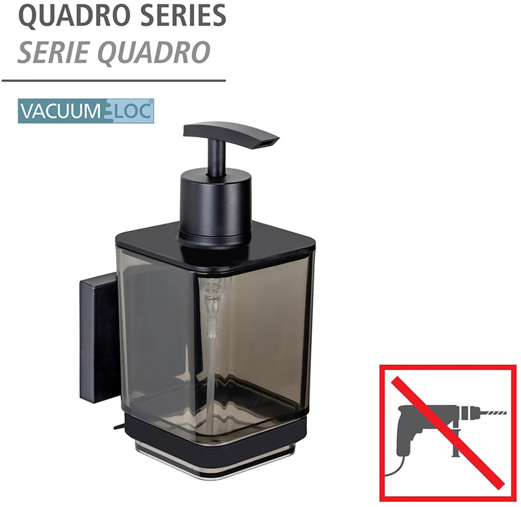 WENKO Seifenspender »Vacuum-Loc® Modell Quadro«, Befestigen ohne Bohren, Edelstahl-Halterung, 340 ml