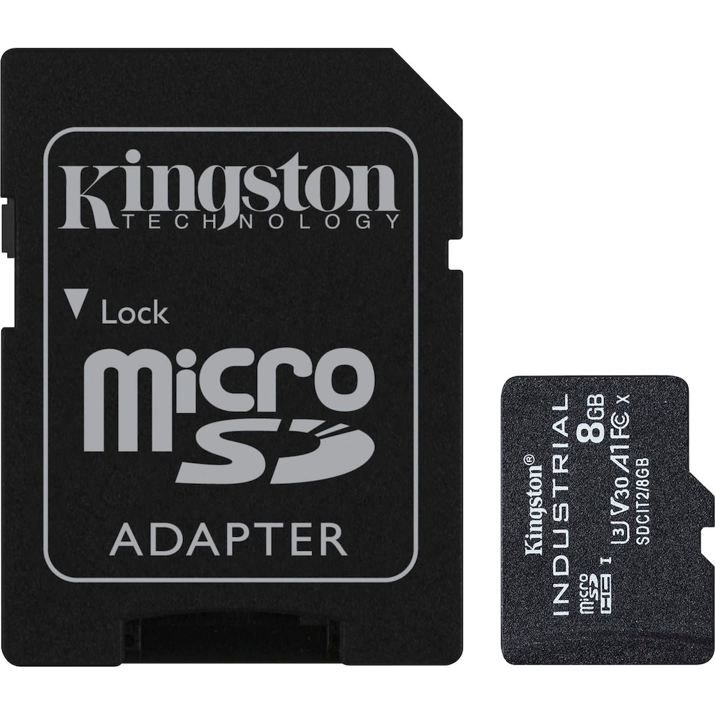 Kingston Speicherkarte »INDUSTRIAL microSD 8GB + SD Adapter«, (UHS-I Class 10 100 MB/s Lesegeschwindigkeit)