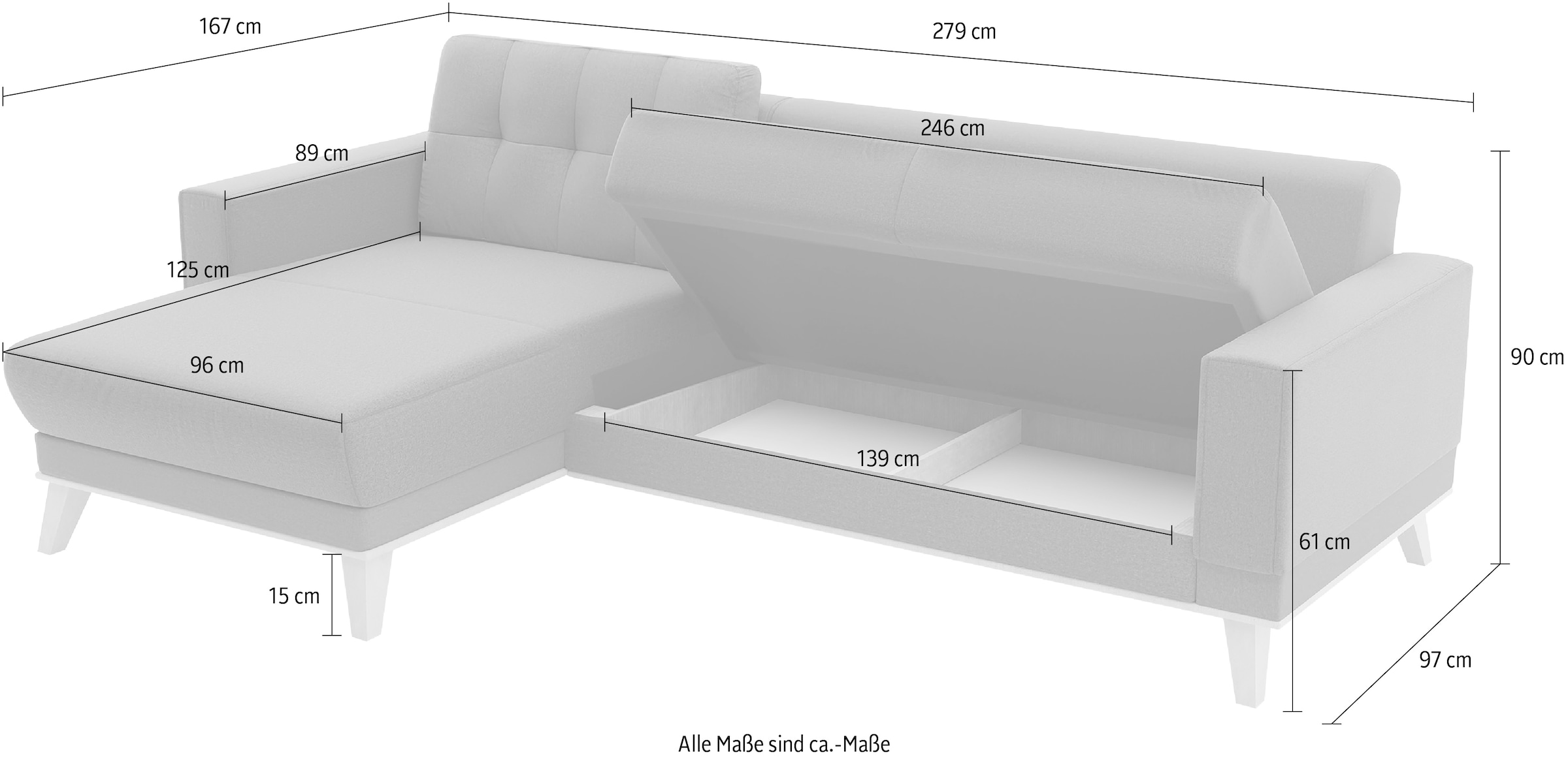 sit&more Ecksofa »Lavida L-Form«, wahlweise mit Kippfunktion und Bettkasten