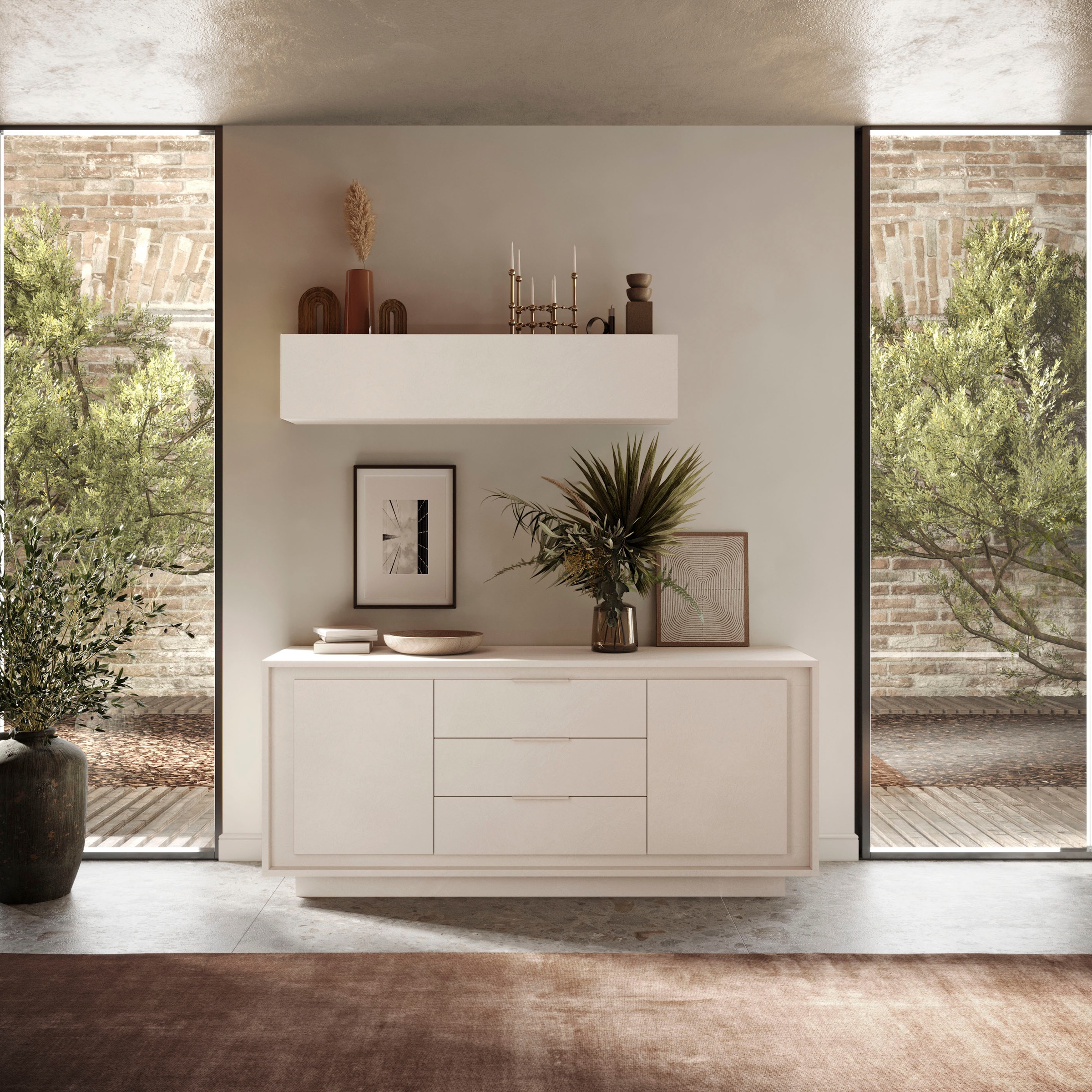 Home affaire Sideboard »Sky, B/T 180/50 cm, Kommode/Stauraumschrank, 2 Türen, 3 Schubkästen« Softclosing, Korpus & Front 22 mm stark, Rahmen-Optik, Metallgriffe