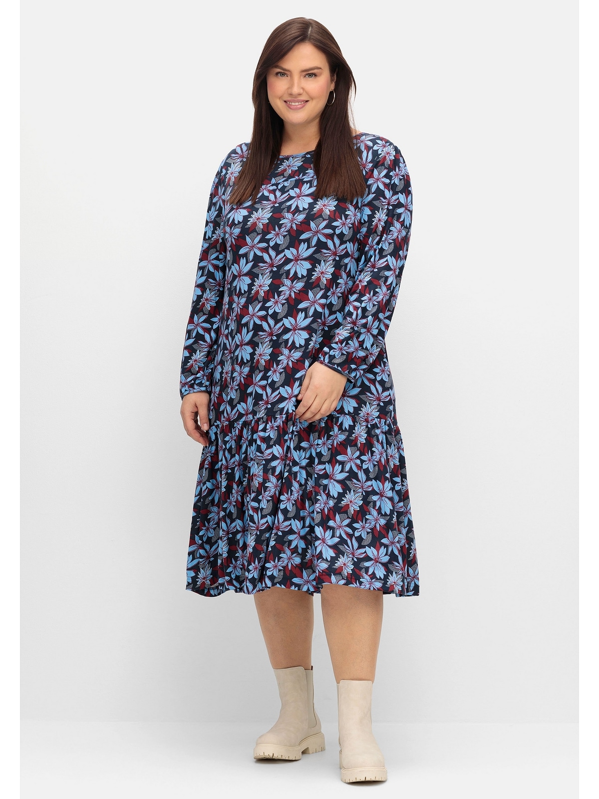Sheego Jerseykleid »Große Größen«, mit bestellen online Blumendruck, A-Linie BAUR in 