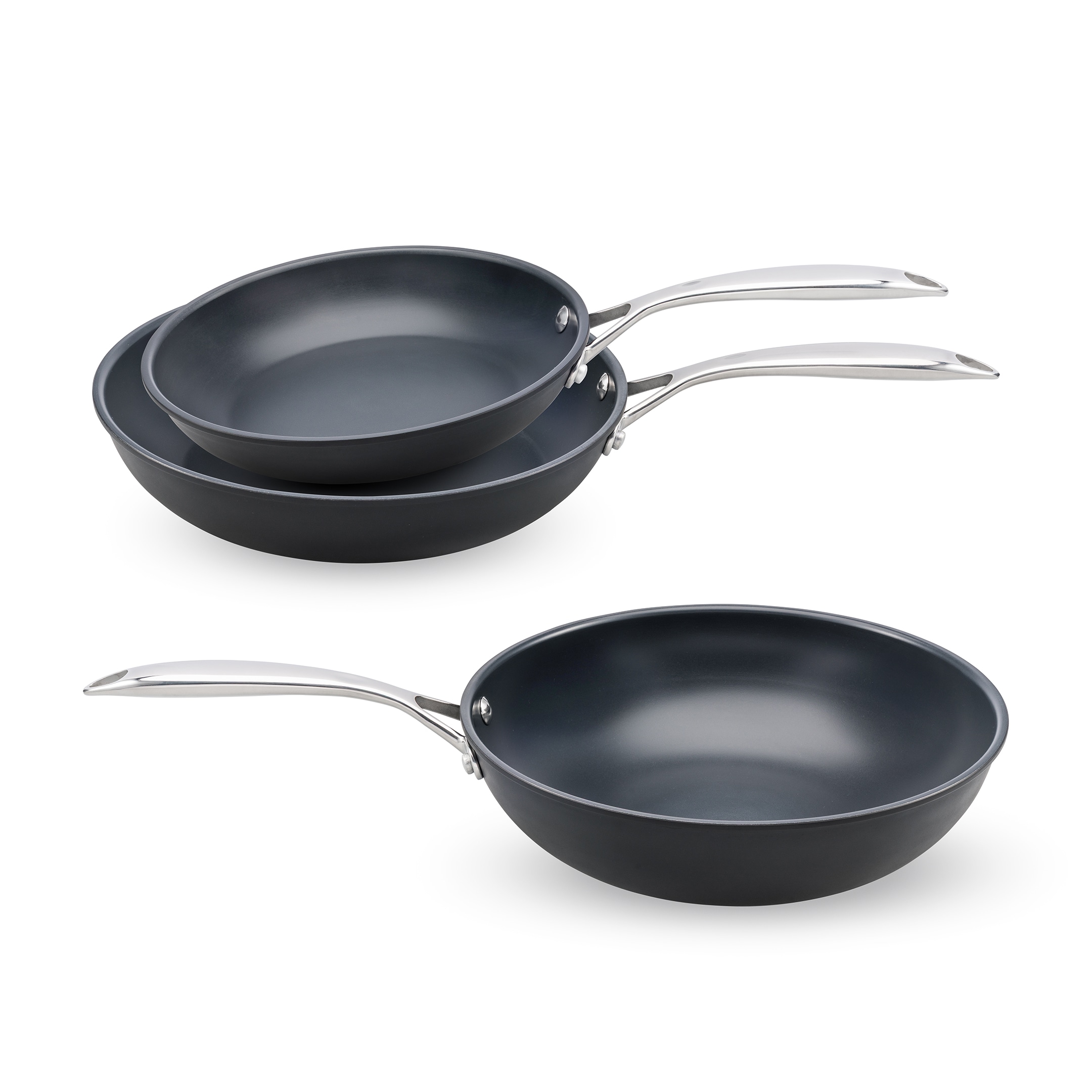 Cosy & Trendy Pfannen-Set "Revolution 3-teiliges Pfannen- und Wok-Set" Aluminium Set, 3 tlg. Plasma-Beschichtung und Edelstahlgriffe, für alle Herdarten