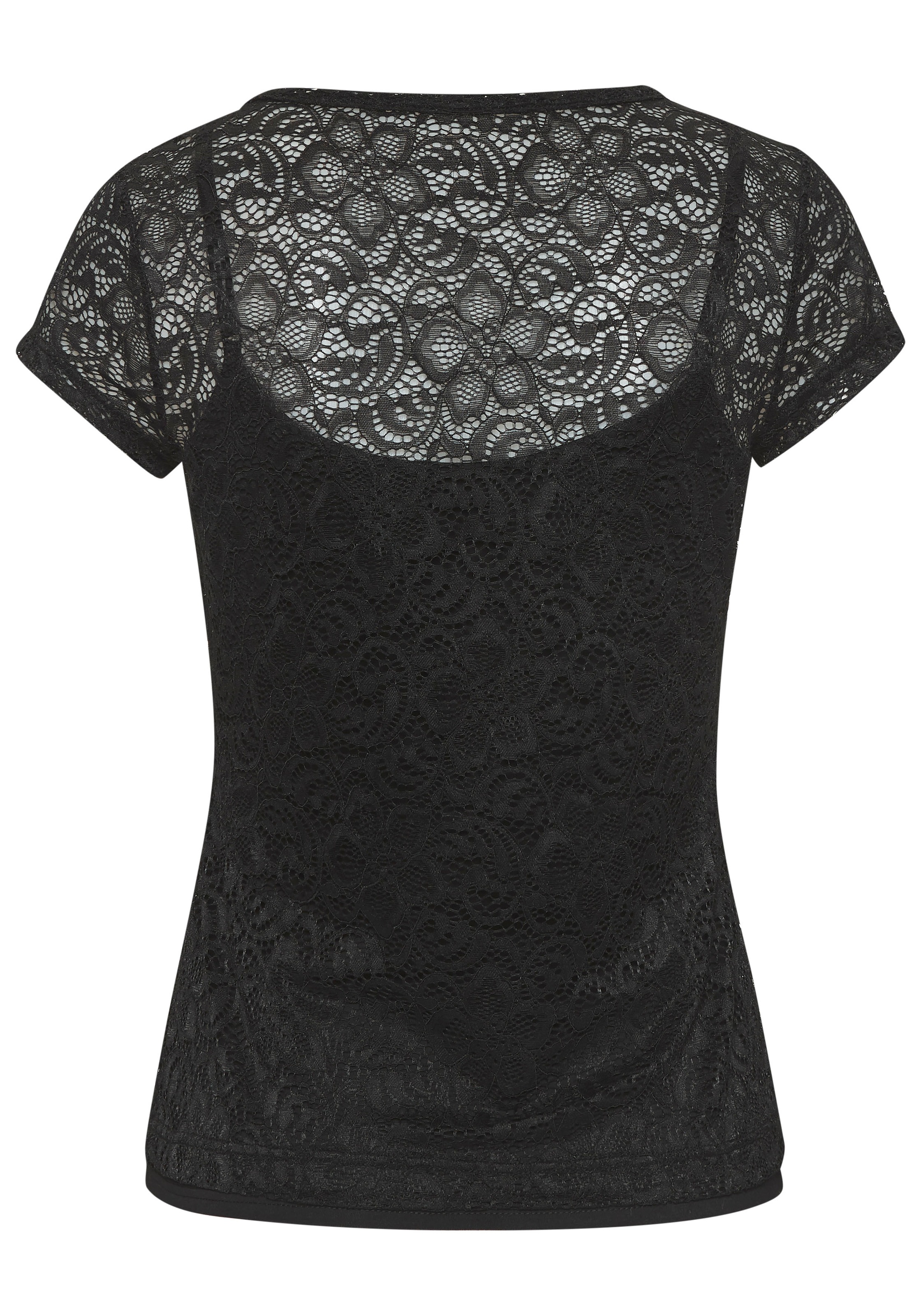 Thumbnail - LASCANA Spitzenshirt Packung, mit Spaghettitop, T-Shirt aus transparenter Spitze mit Blumenmuster, Partyshirt