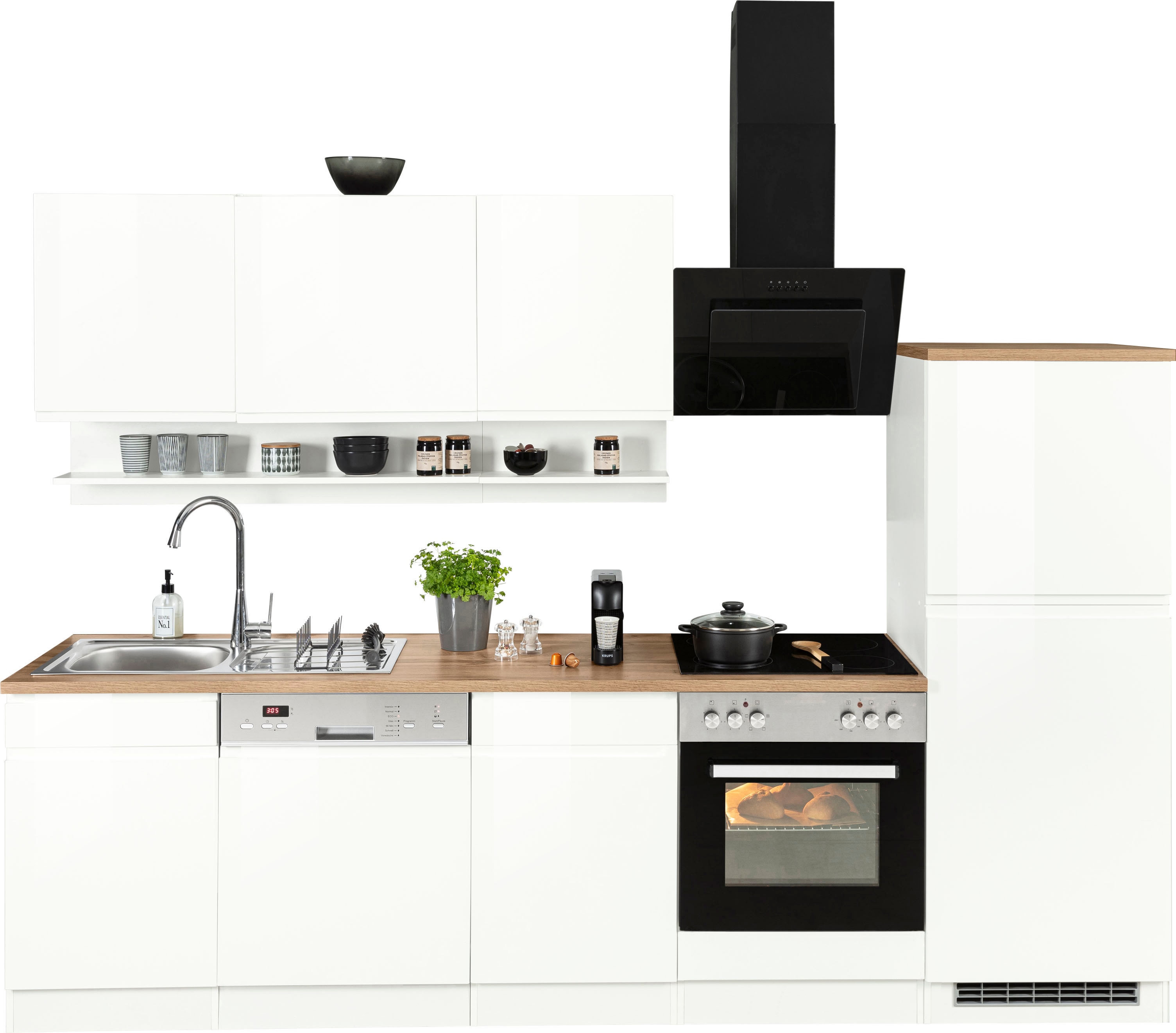KOCHSTATION Küchenzeile "KS-Virginia,neu in verbesserter Ausführung" Arbeitsplatte 38 mm stark, Stauraum, Softclose, Breite 280 cm, Soft-Close, wahlweise mit E-Geräten