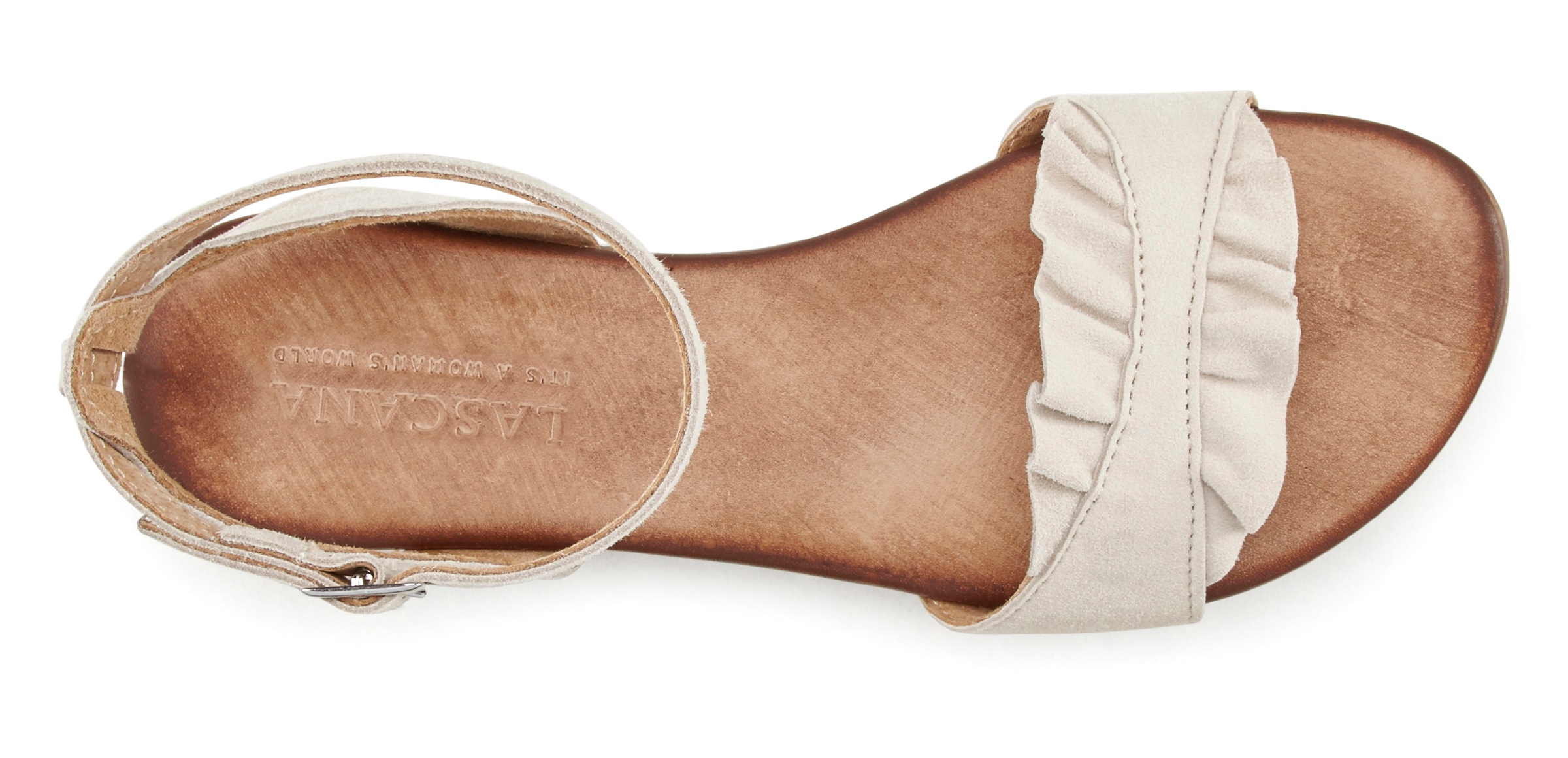 Sandale LASCANA "Sommerschuh", Damen, Gr. 40, beige, Obermaterial: 100% Ziegenleder. Decksohle: 100% Rindsleder. Futter: 100% Schweinsleder. Laufsohle: 100% Synthetik, unifarben, Schuhe Sandale, Sandalette, Sommerschuh aus hochwertigem Leder mit kleinen R 2