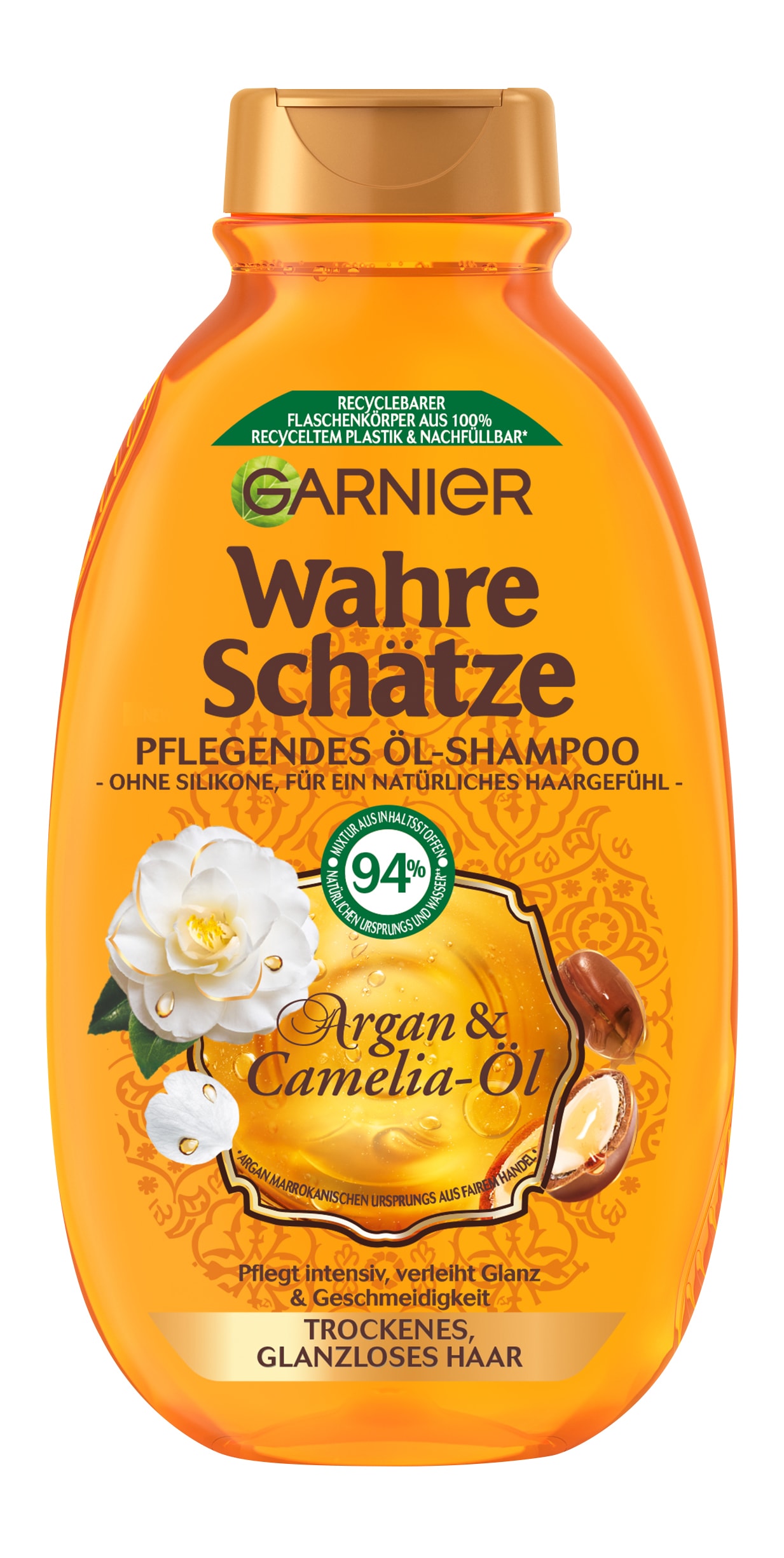 GARNIER Haarshampoo »Garnier Wahre Schätze Shampoo Argan & Camelia-Öl (6er Packung)« für trockenes und glanzloses Haar, ohne Silikone