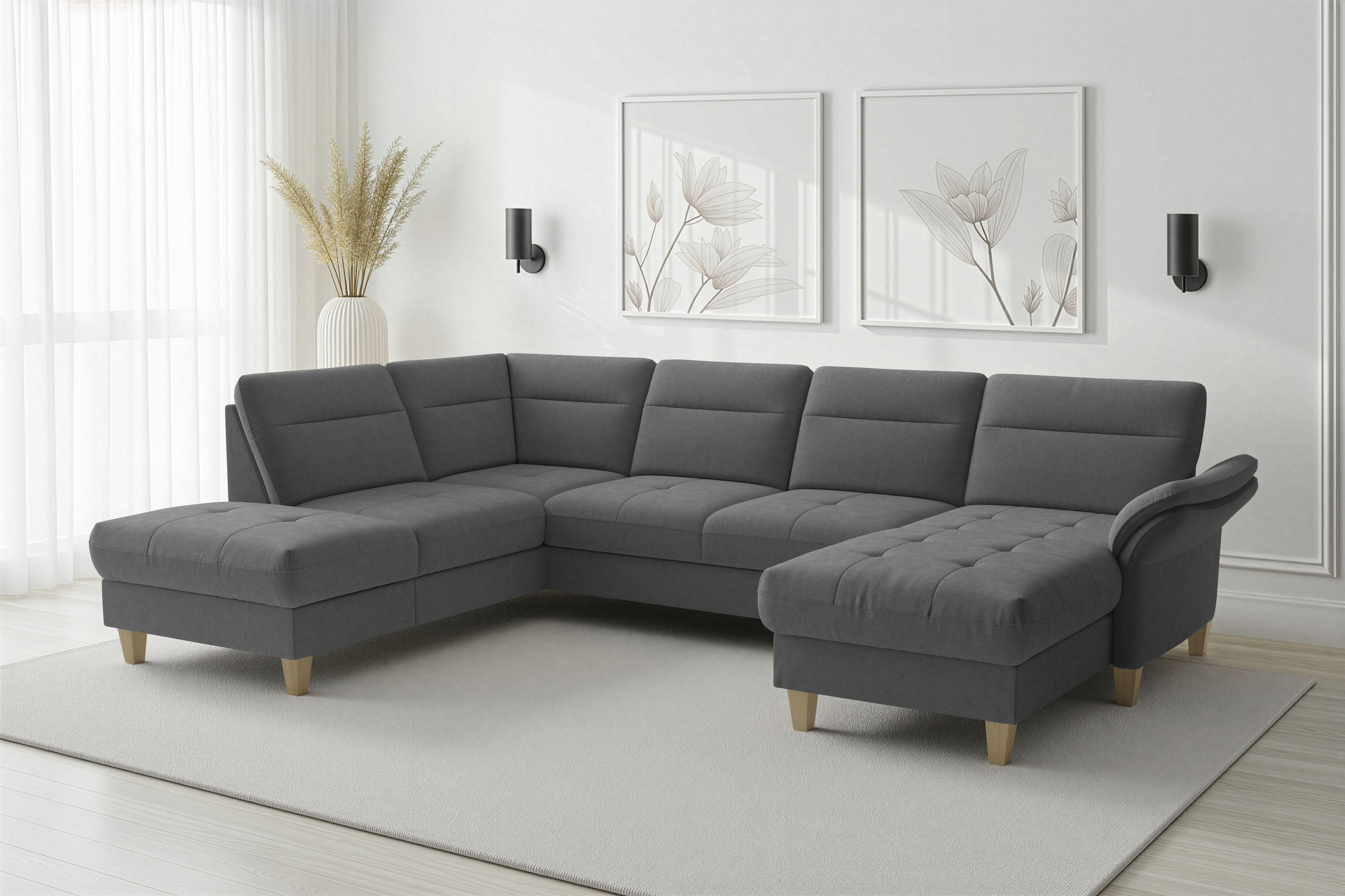 sit&more Wohnlandschaft "Pamela U-Form, B: 292 cm, optional Schlaffunktion & Bettkasten" wahlweise mit Armteilverstellung, Sofa mit Federkern, Sitzhöhe: 48 cm